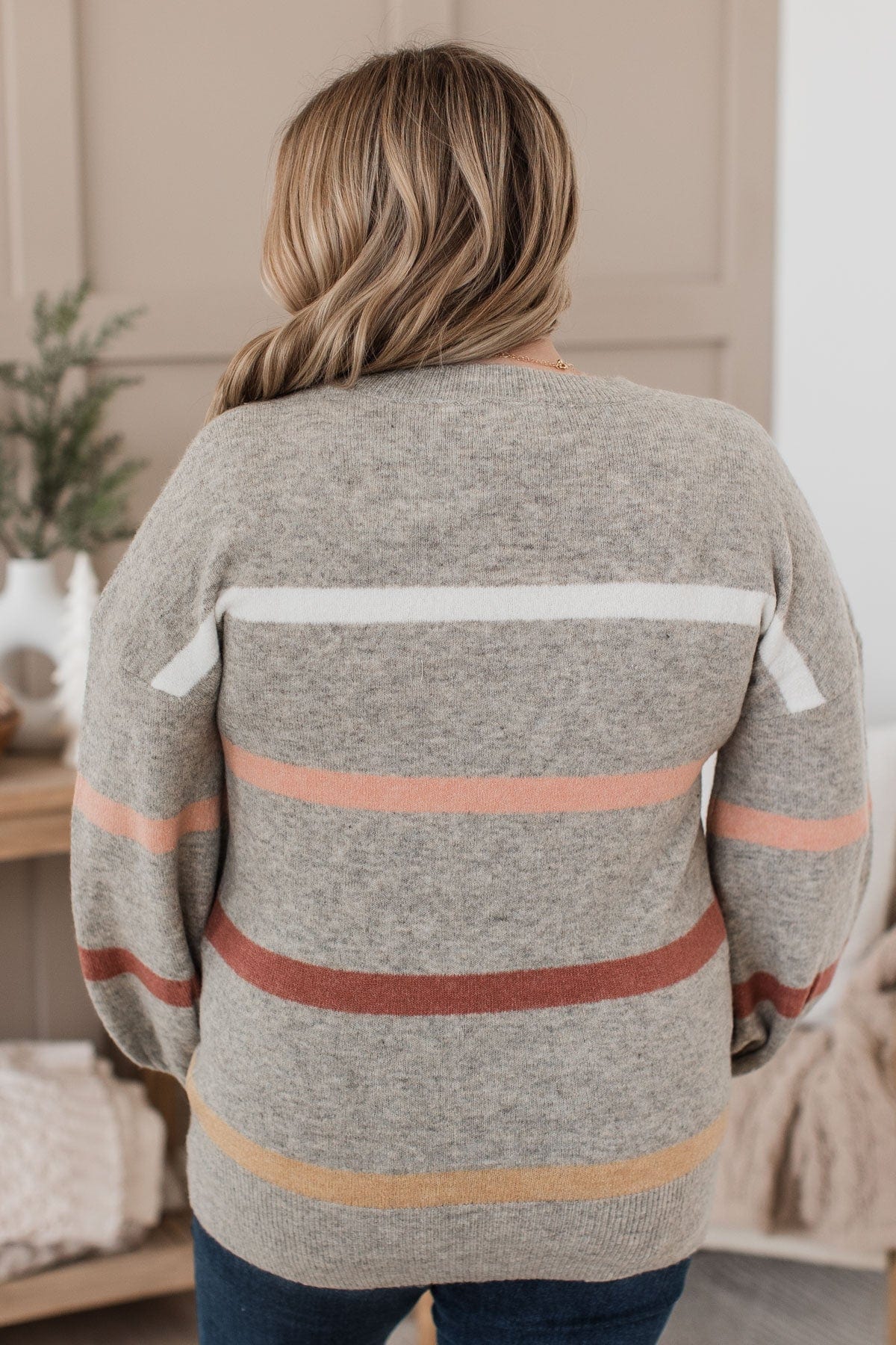 Wonderful Days Striped Knit Sweater- Heather Grey - Image 9
