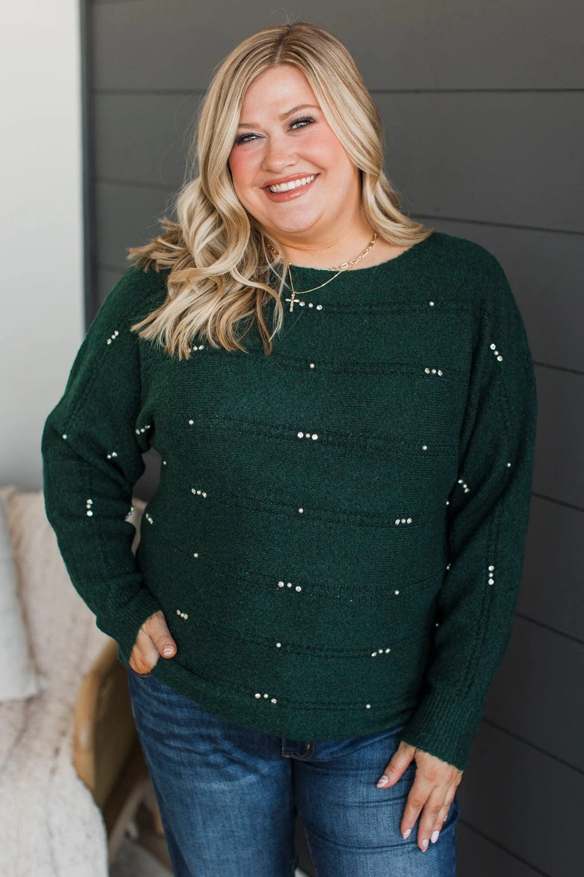 Wonderful Truths Beaded Knit Sweater- Forest - Image 2