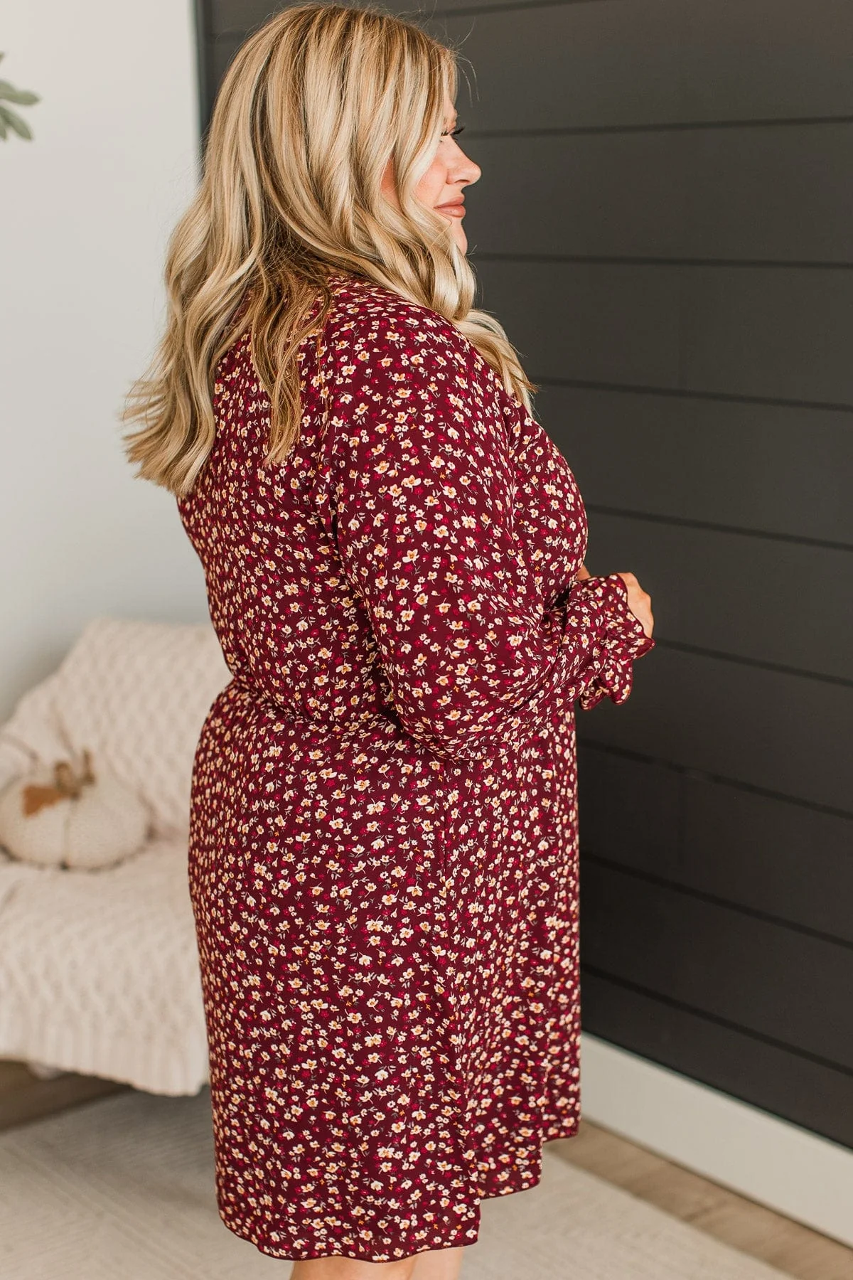 Wonderful Weekend Floral Dress- Burgundy - Image 5