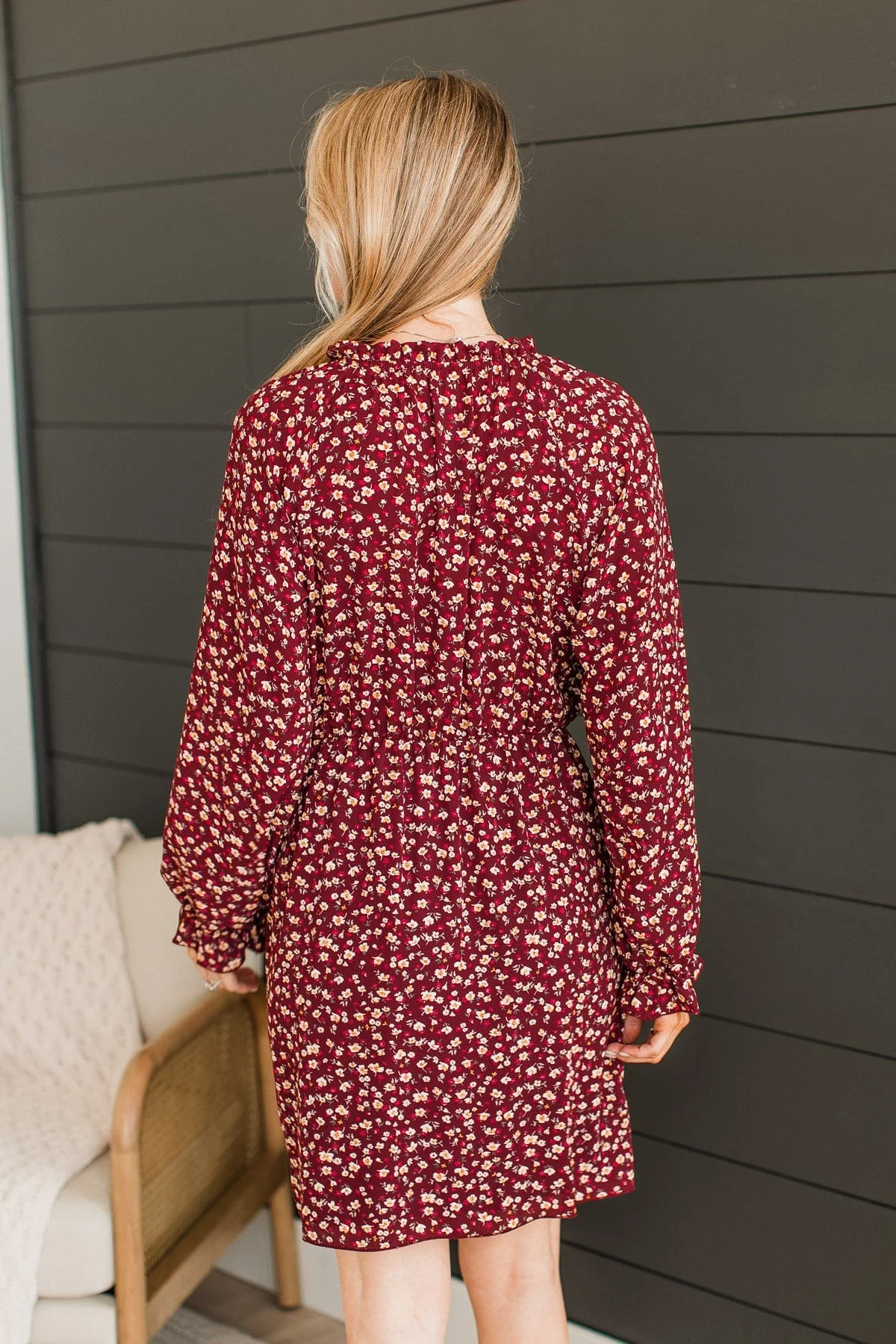 Wonderful Weekend Floral Dress- Burgundy - Image 7