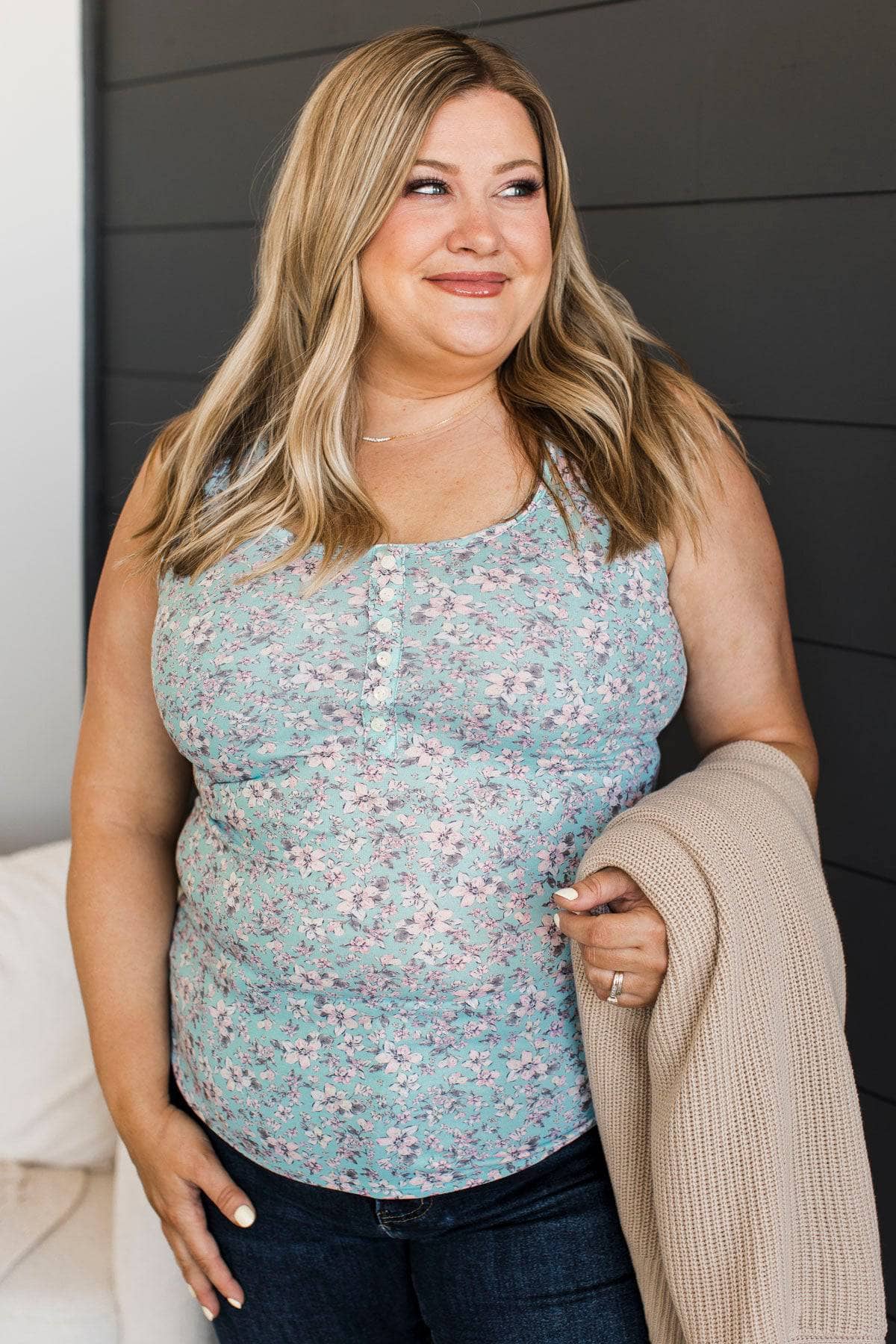 Wonderfully Good Times Floral Tank Top- Aqua - Image 2