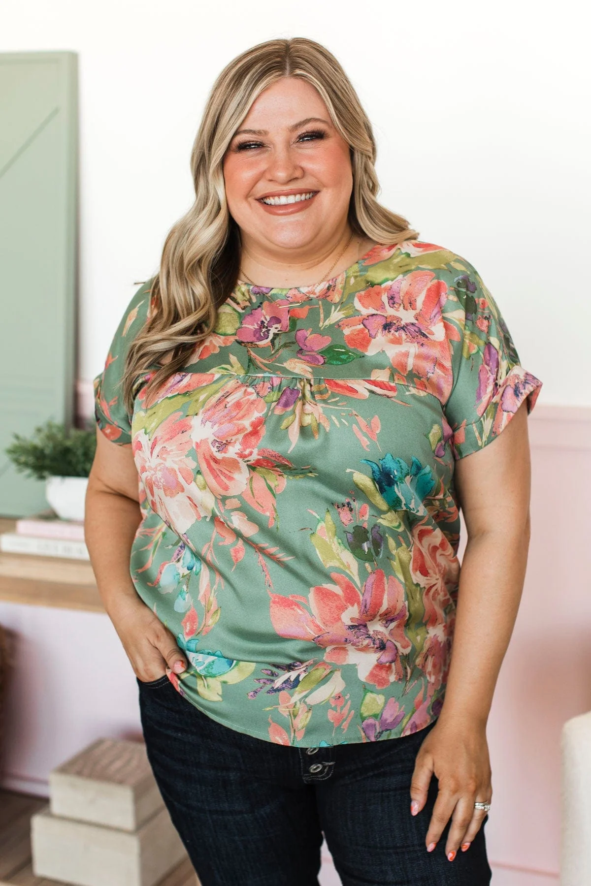 Won't Let You Down Floral Blouse- Sage - Image 3