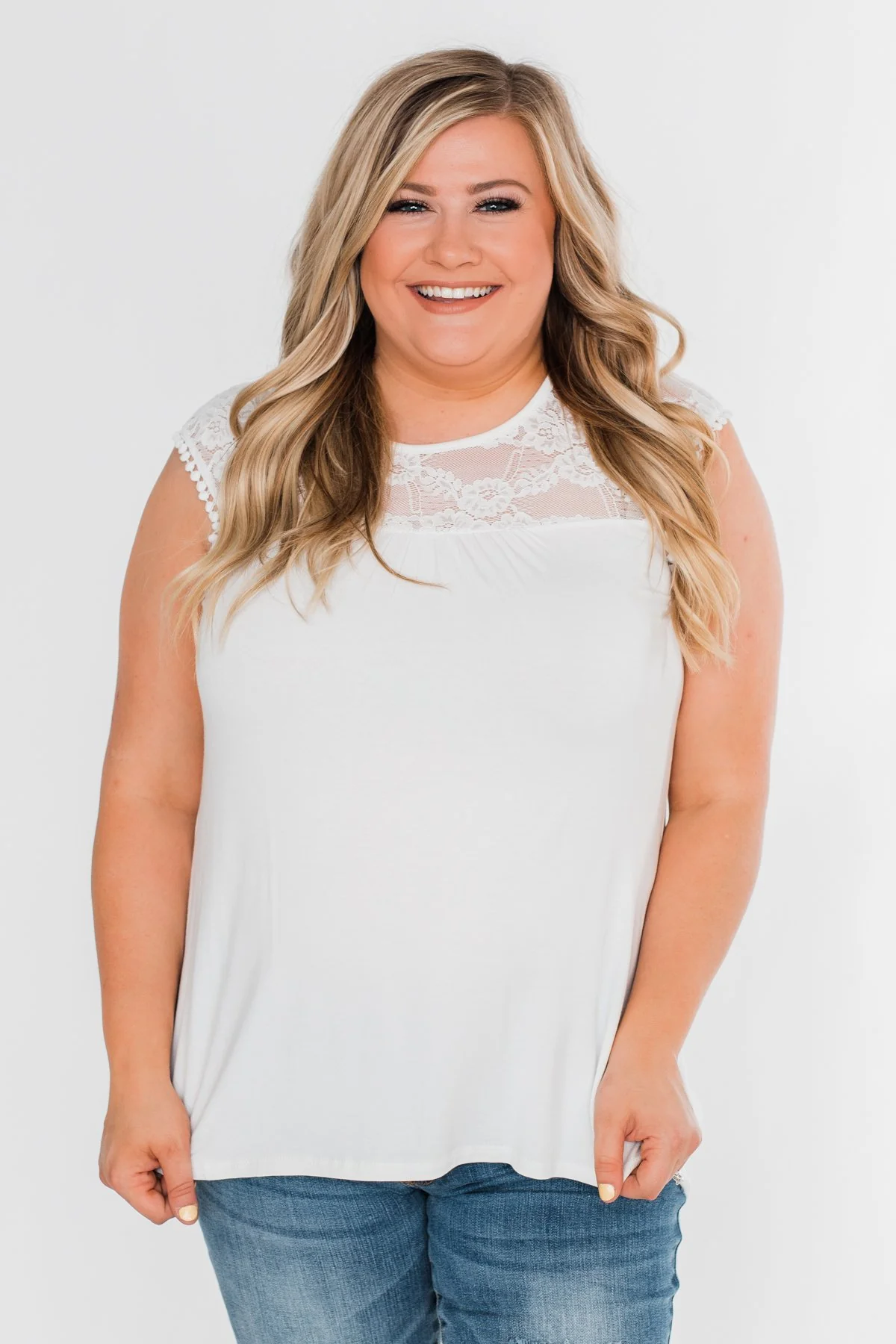 Won't Let You Go Lace Detail Top- White - Image 5