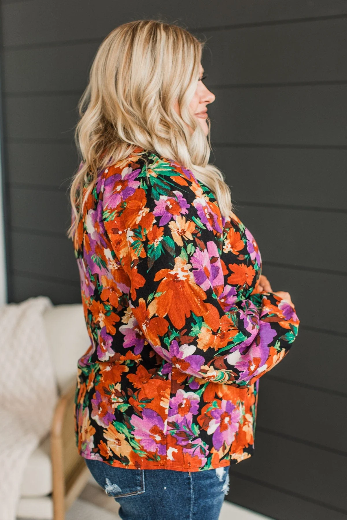 Won't Miss A Thing Floral Blouse- Black, Purple, & Rust - Image 6