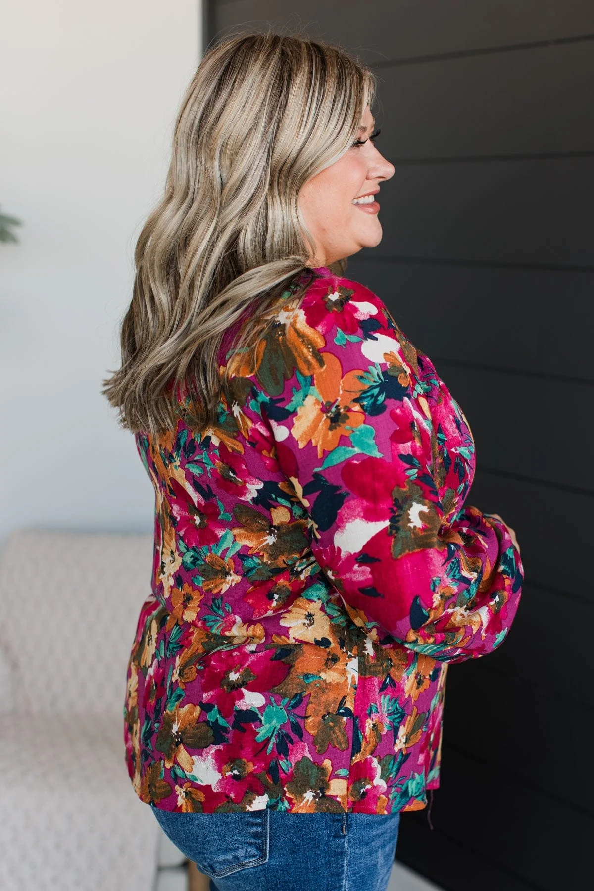 Won't Miss A Thing Floral Blouse- Fuchsia - Image 5