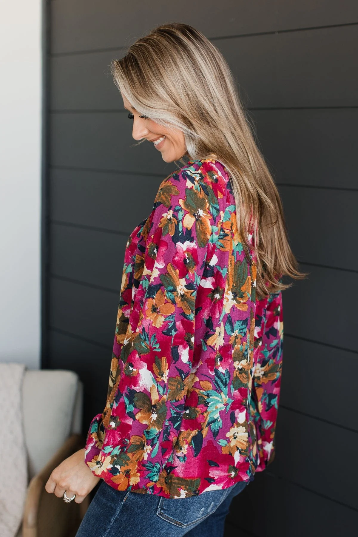 Won't Miss A Thing Floral Blouse- Fuchsia - Image 6