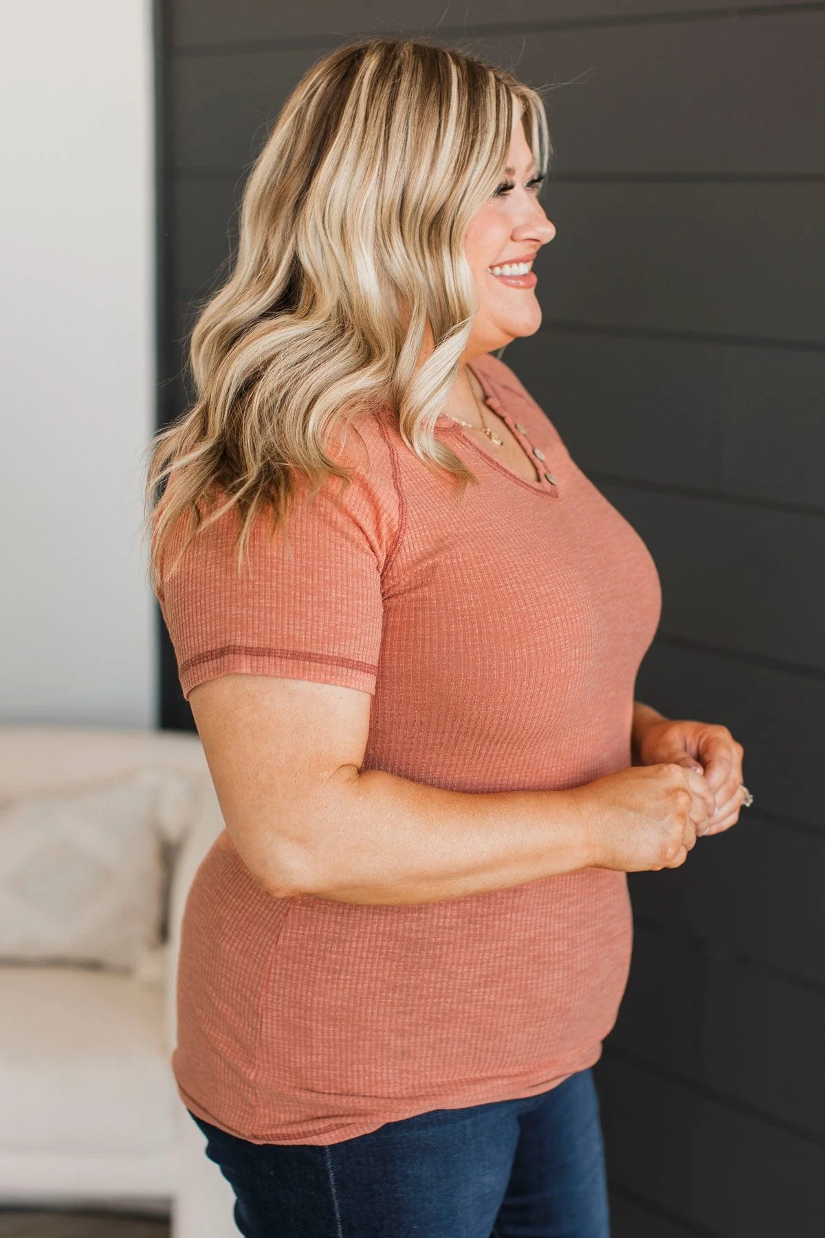 Word Around Town Knit Top- Dark Peach - Image 2