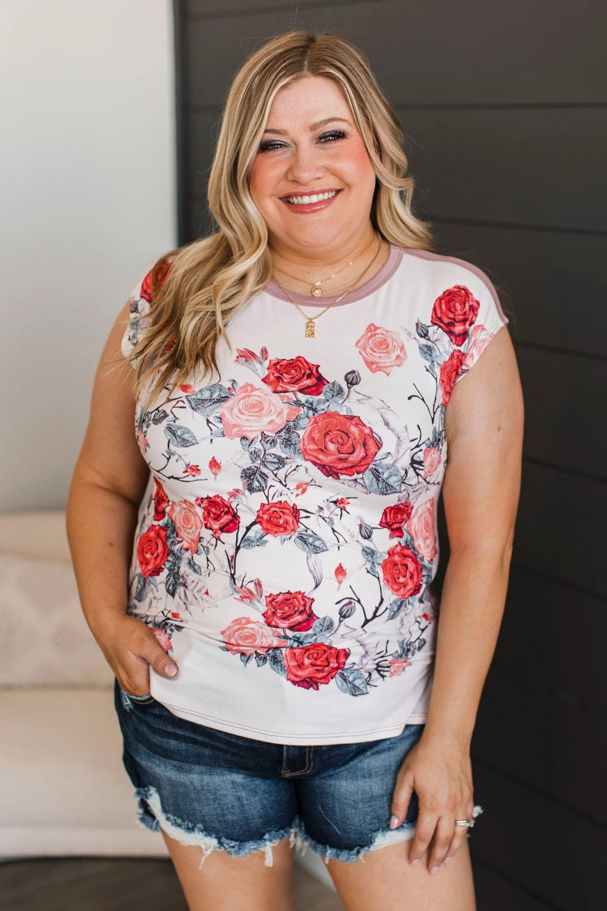 Words I Love To Hear Floral Top- Ivory & Mauve - Image 2