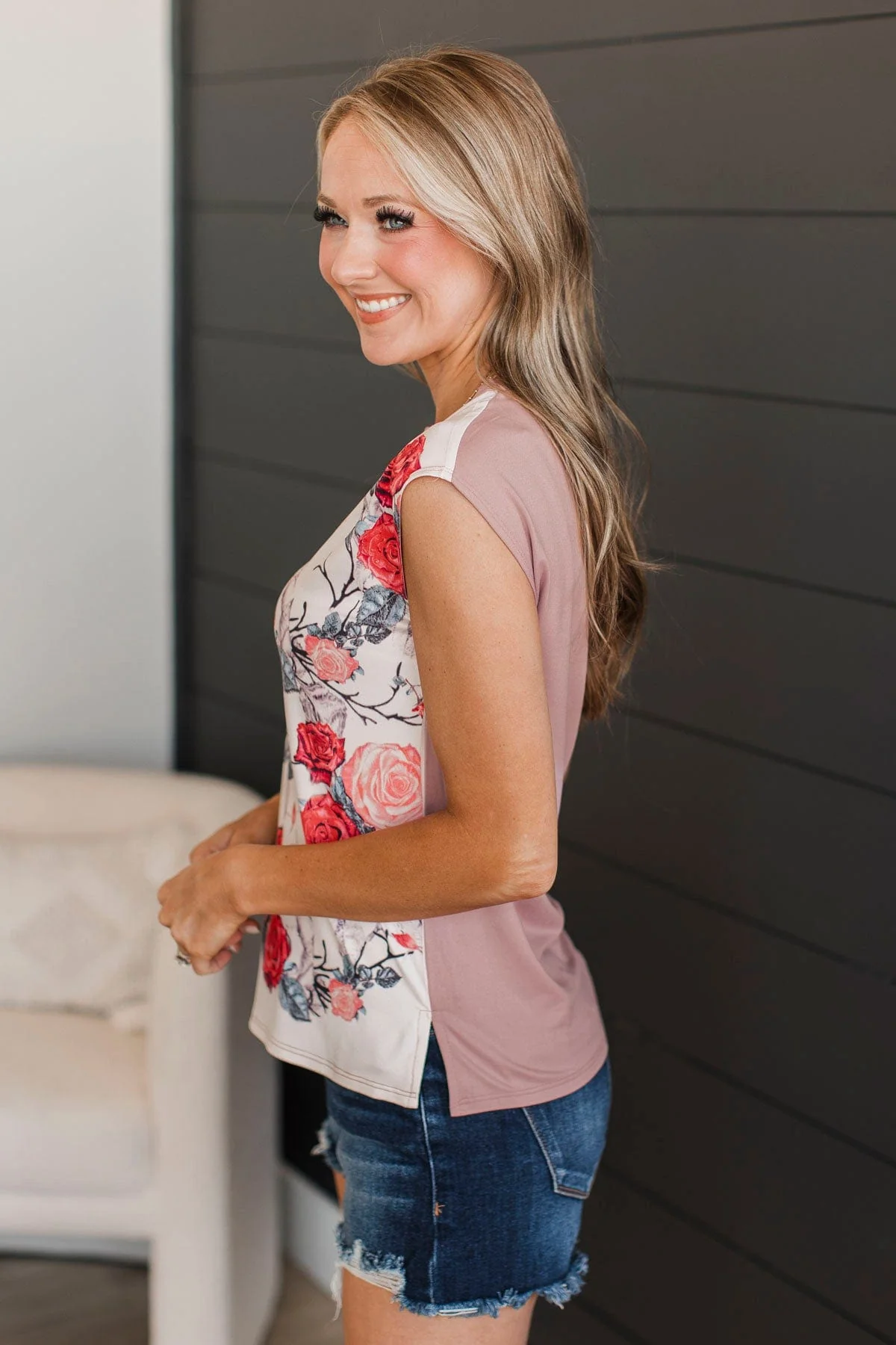 Words I Love To Hear Floral Top- Ivory & Mauve - Image 5