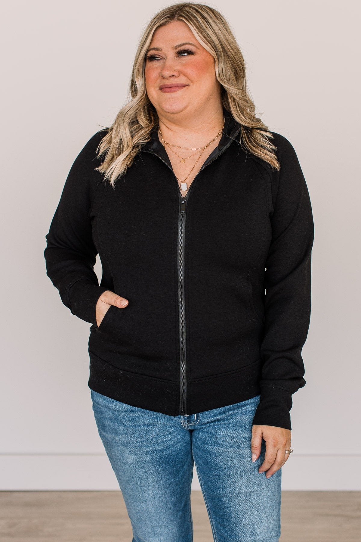 Work In Progress Zip Up Athleisure Jacket- Black - Image 3