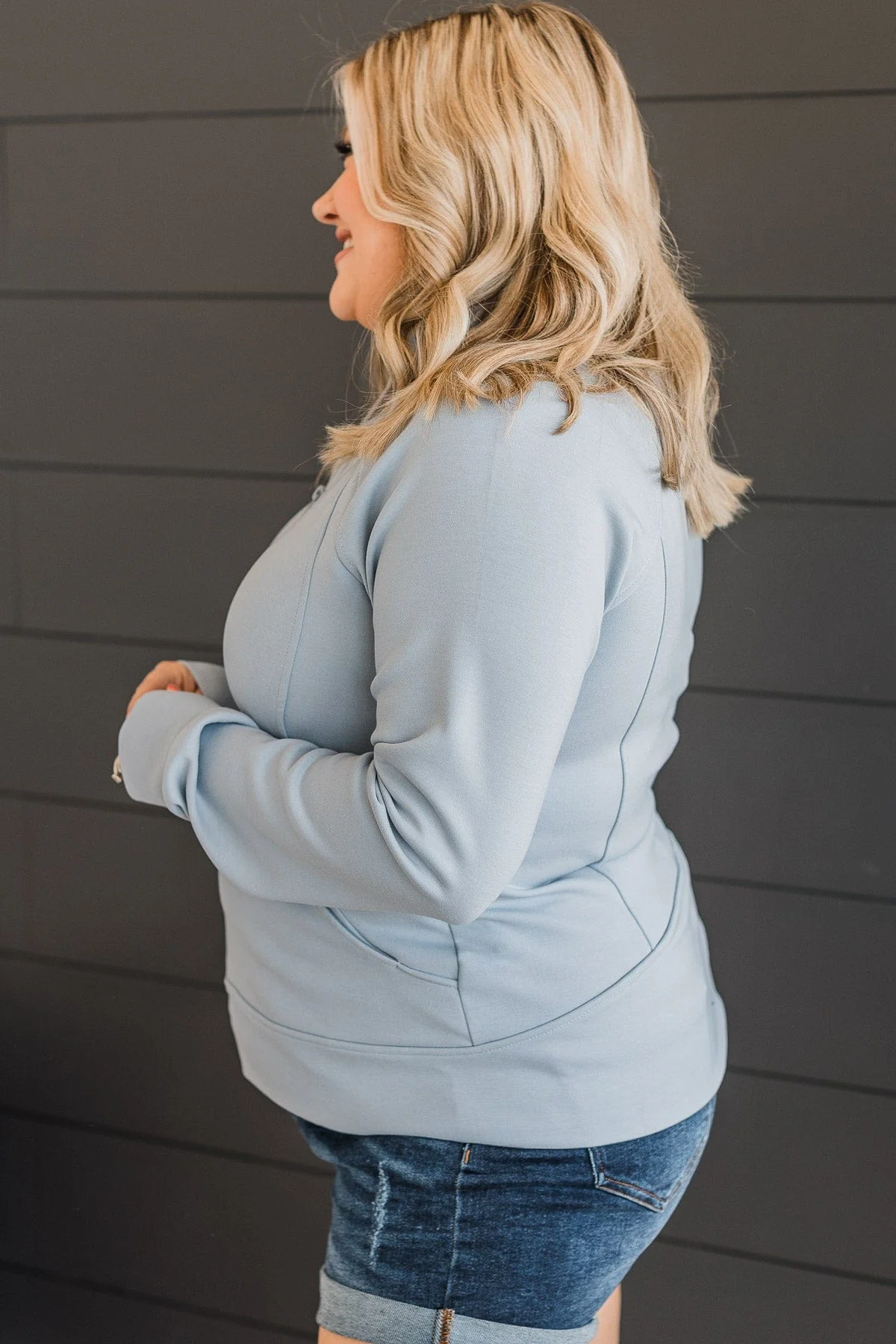 Work In Progress Zip Up Athleisure Jacket- Powder Blue - Image 5