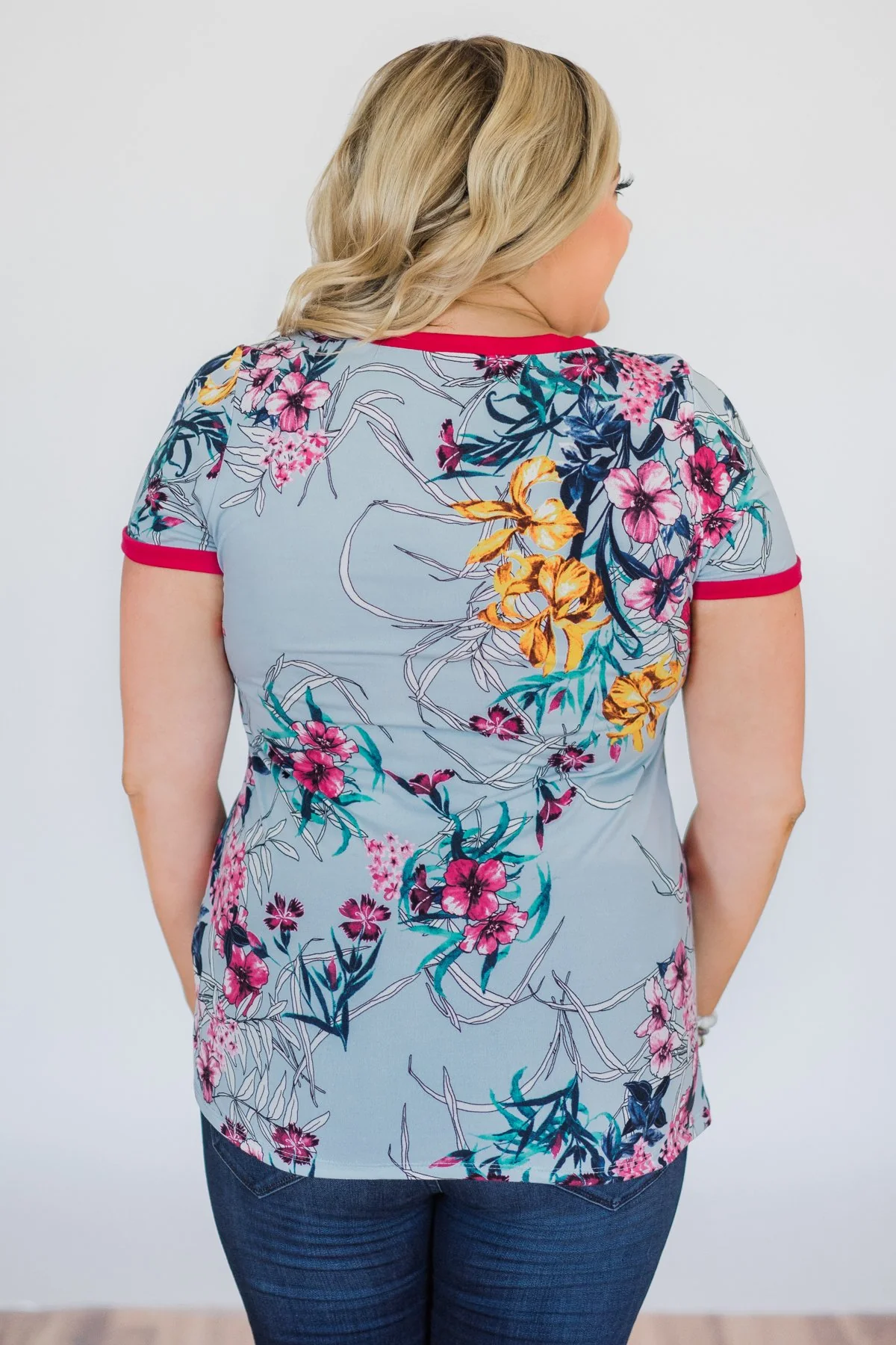 Work of Art Floral Pocket Top- Light Blue - Image 10
