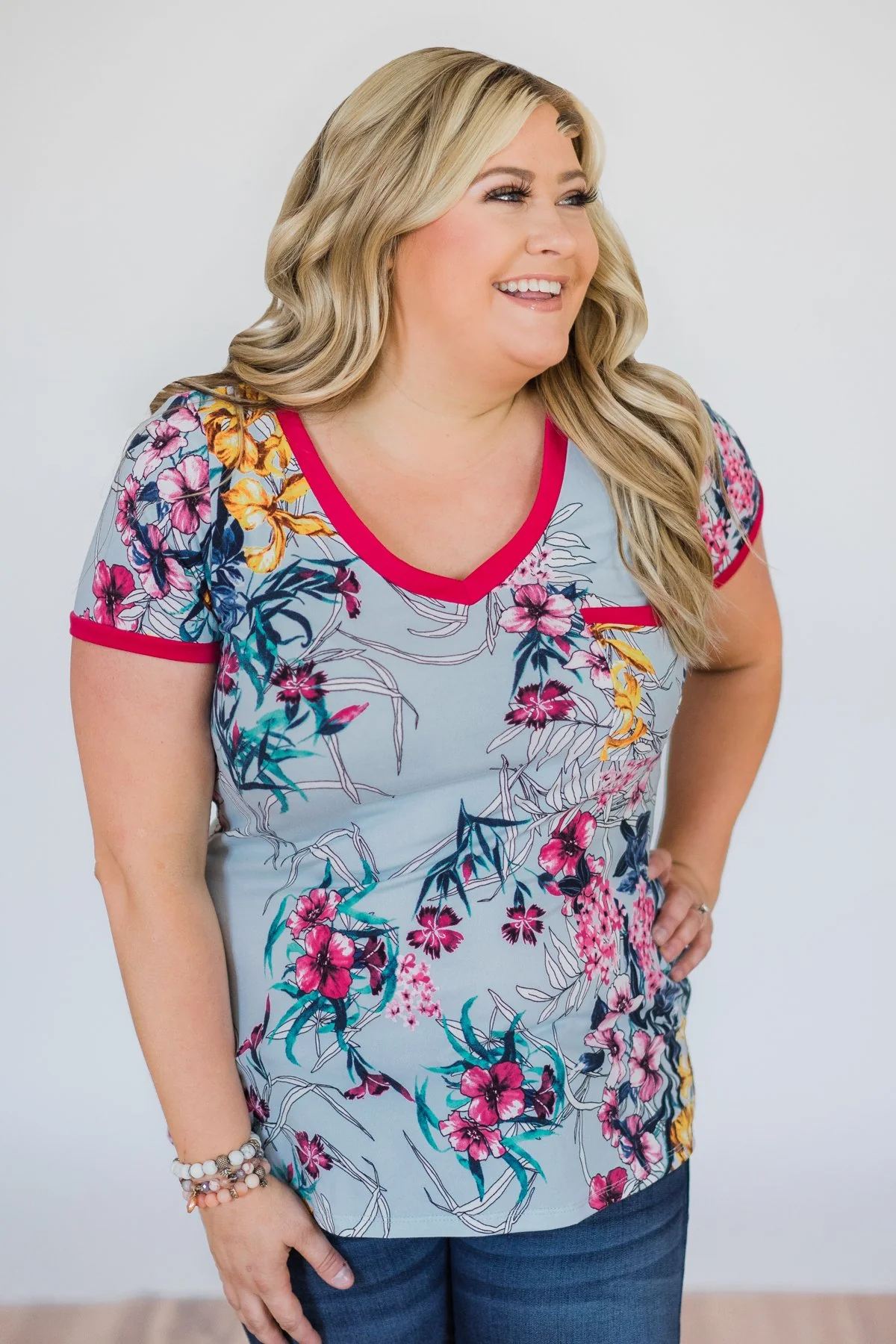 Work of Art Floral Pocket Top- Light Blue - Image 7