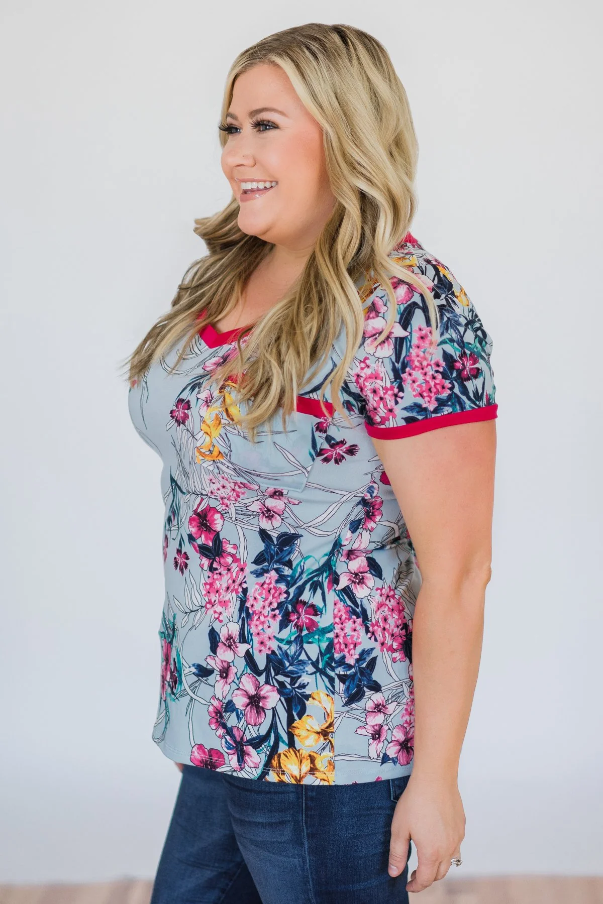Work of Art Floral Pocket Top- Light Blue - Image 9