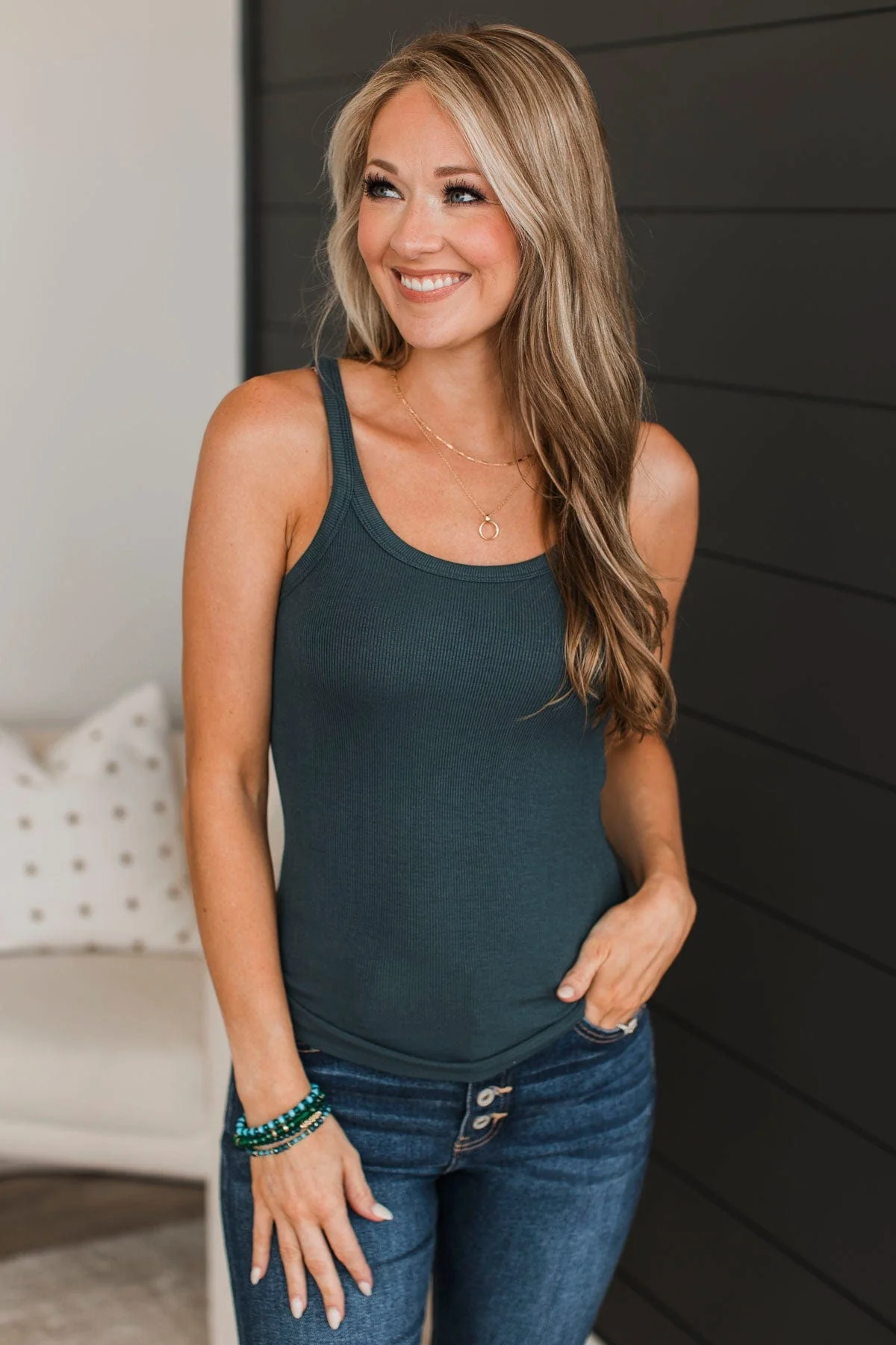 Work Up The Nerve Tank Top- Dark Teal - Image 3