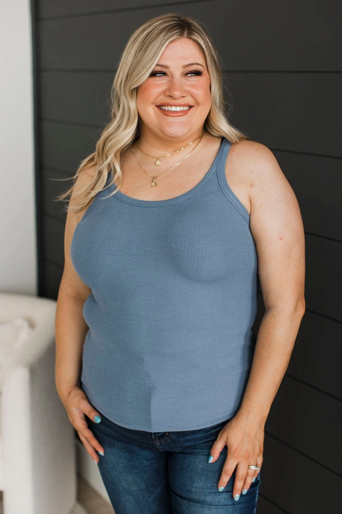 Work Up The Nerve Tank Top- Slate Blue - Image 3
