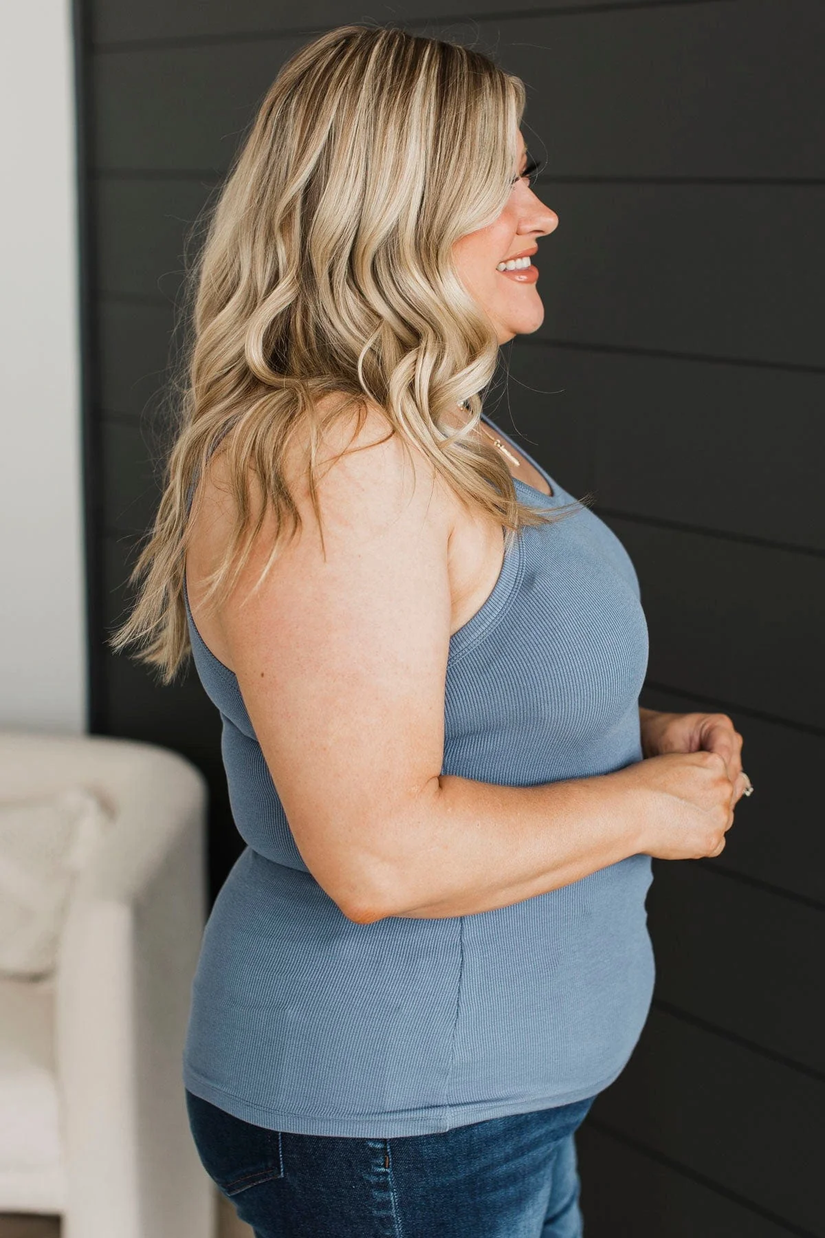 Work Up The Nerve Tank Top- Slate Blue - Image 5