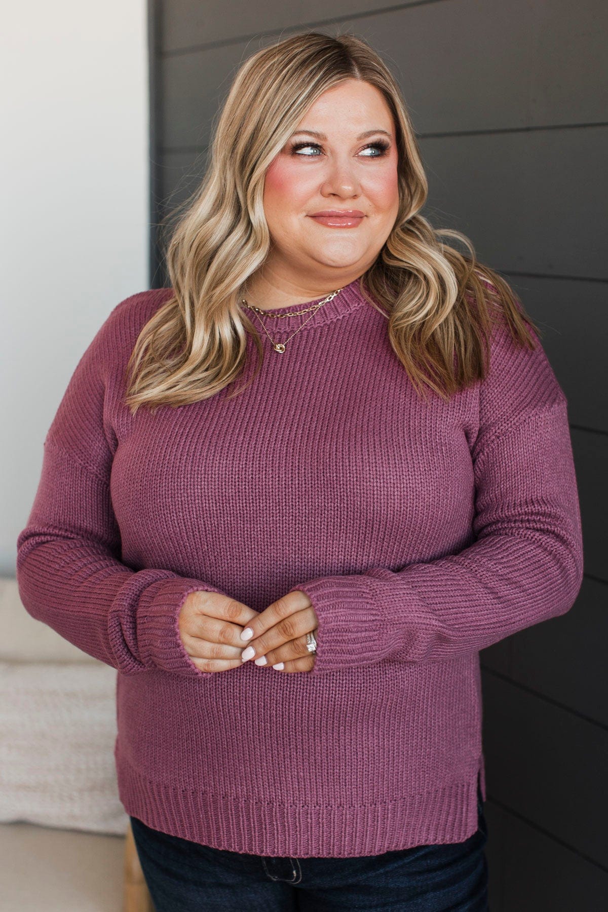 Working For Something Knit Sweater- Dark Mauve - Image 2