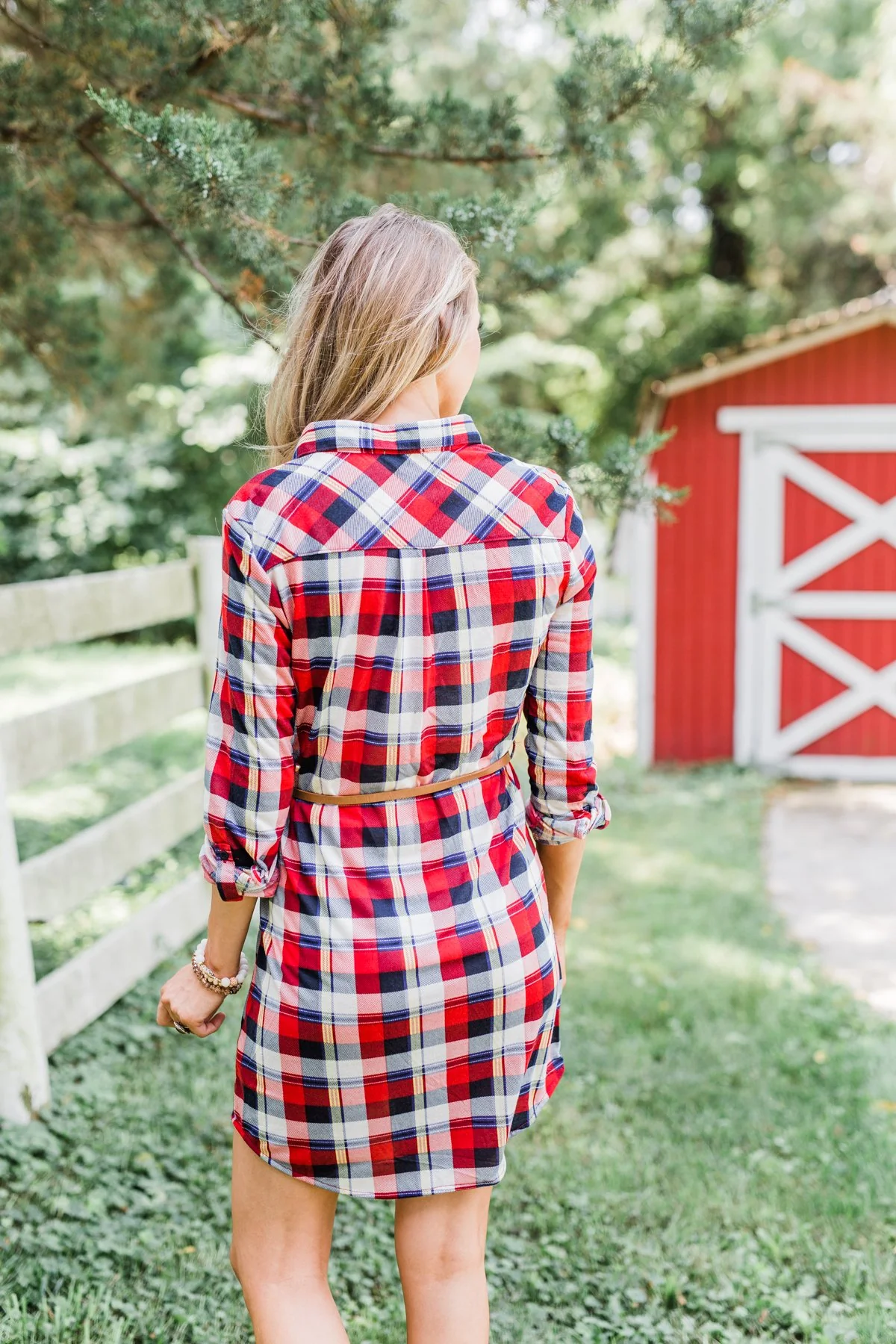 Working It Flannel Button Dress- Red & Blue - Image 7