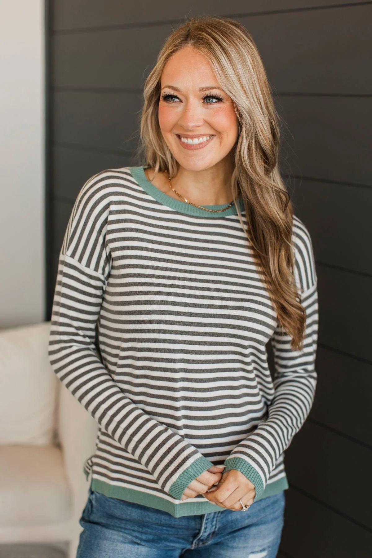 Working On It Striped Sweater- Aqua