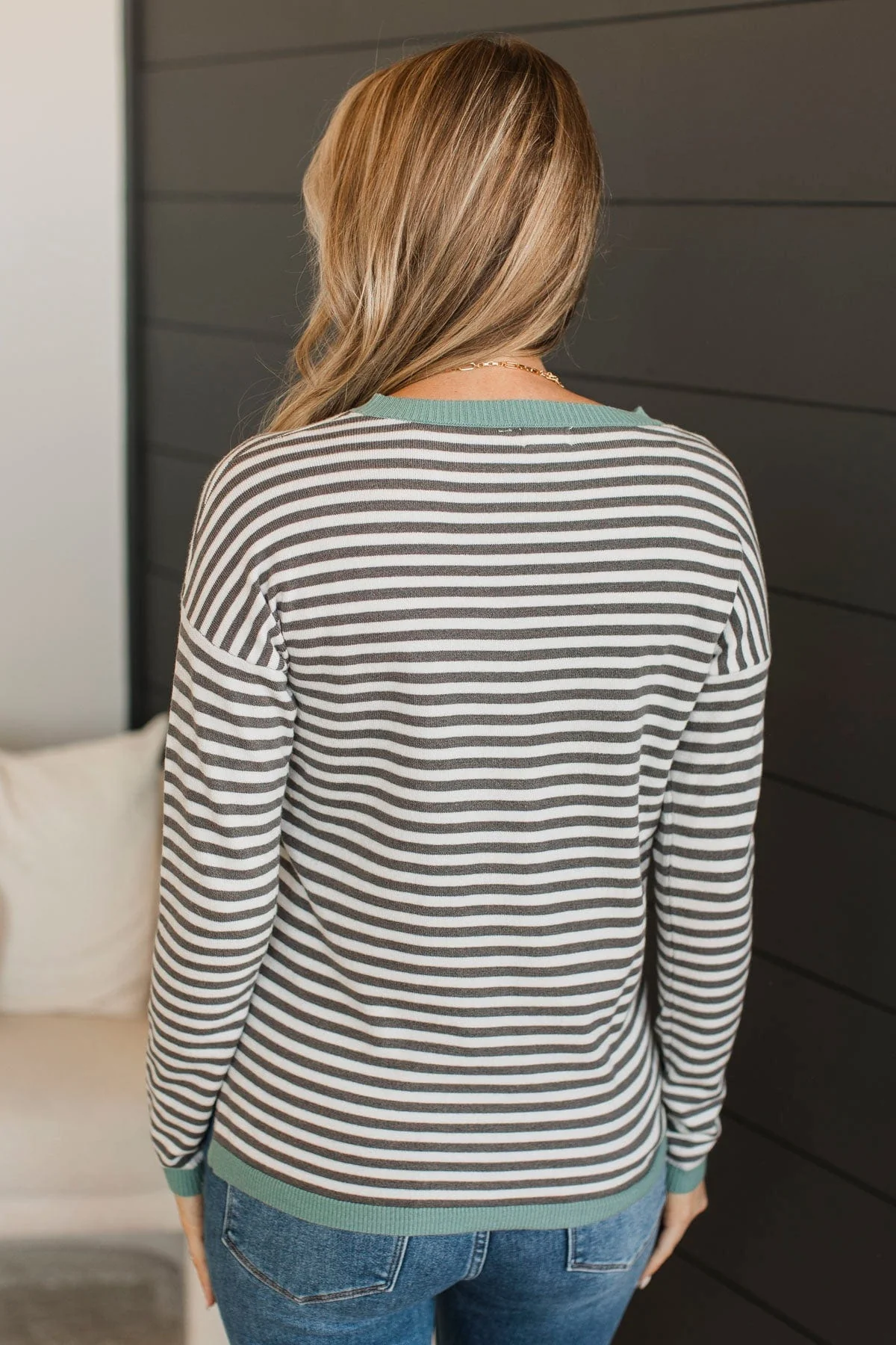 Working On It Striped Sweater- Aqua - Image 10