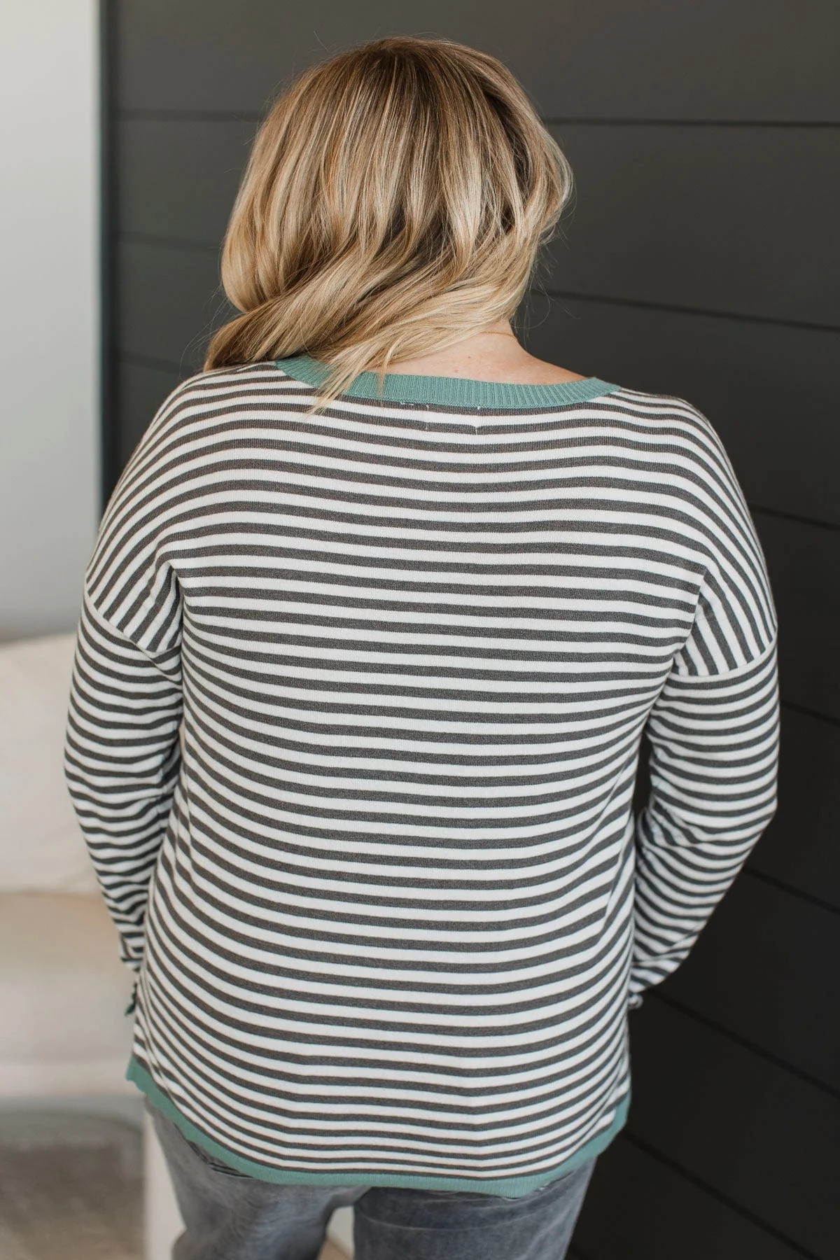 Working On It Striped Sweater- Aqua - Image 11
