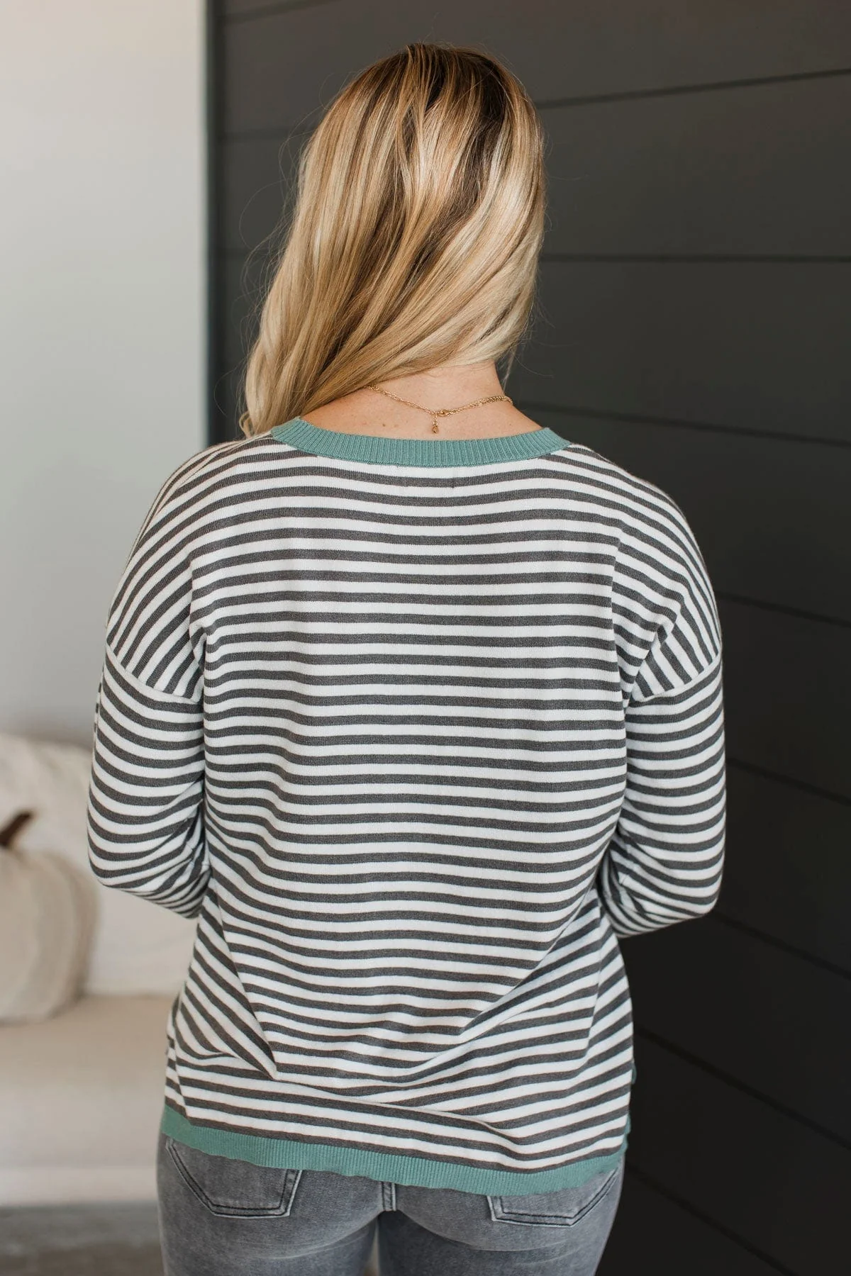 Working On It Striped Sweater- Aqua - Image 12