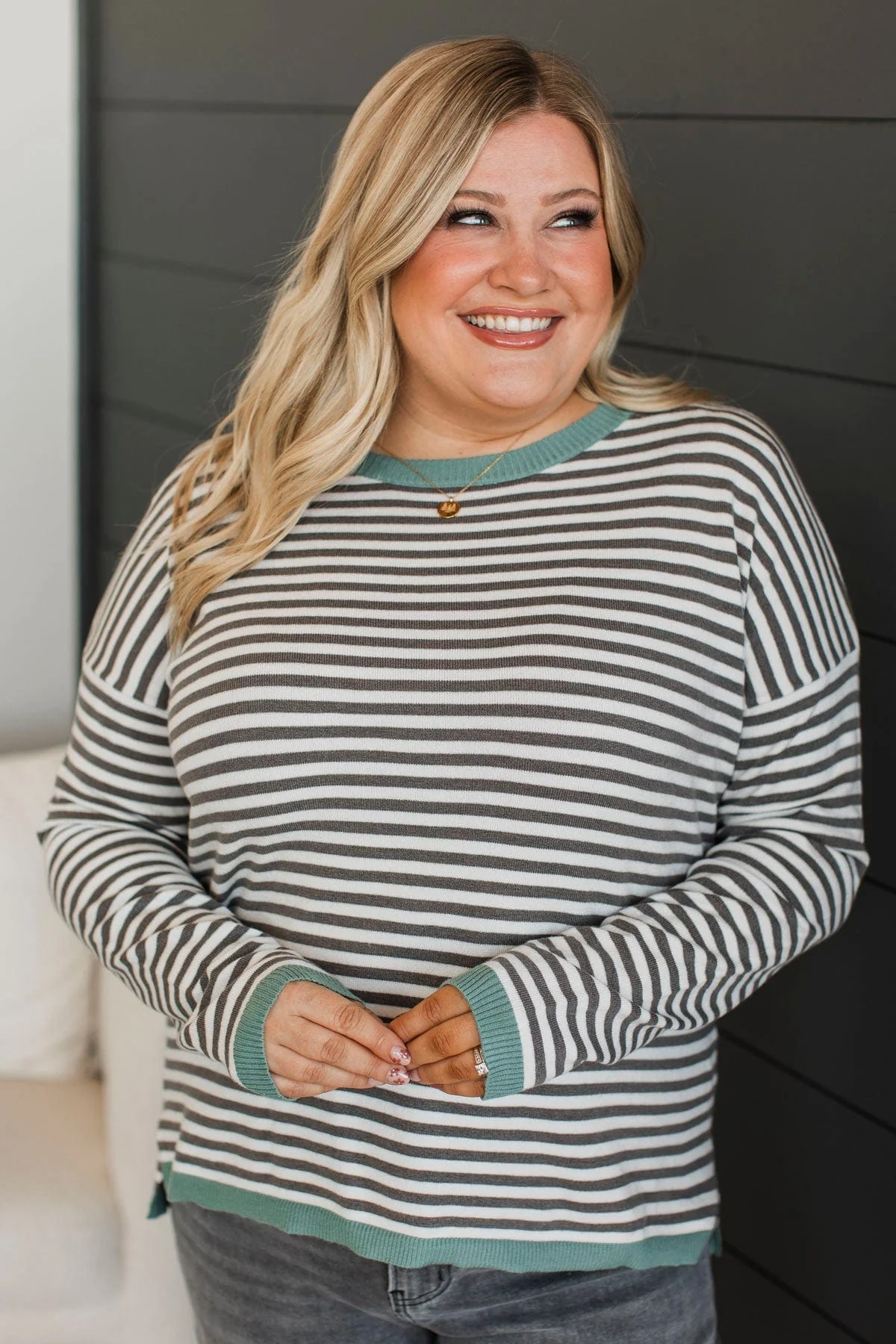 Working On It Striped Sweater- Aqua - Image 5