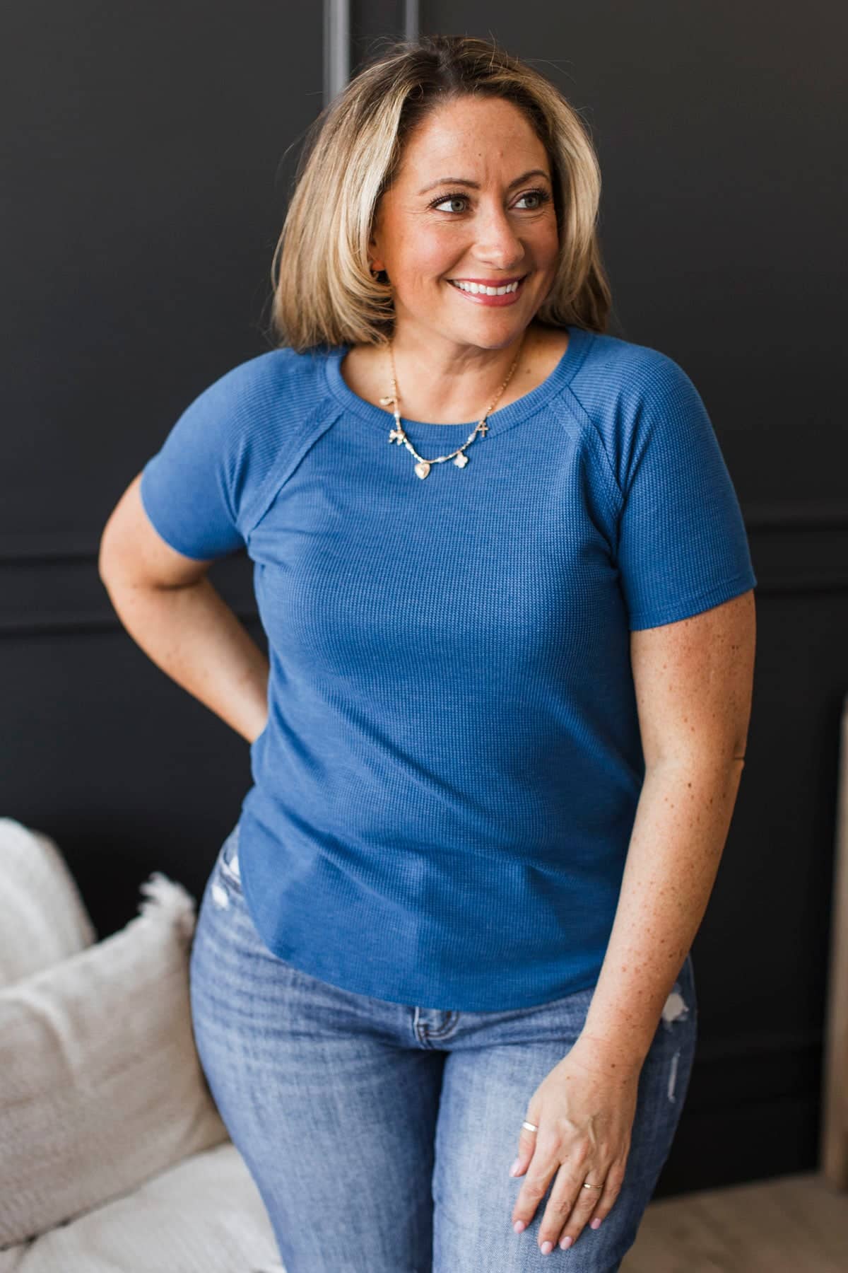 World Of My Own Short Sleeve Top- Classic Blue - Image 2