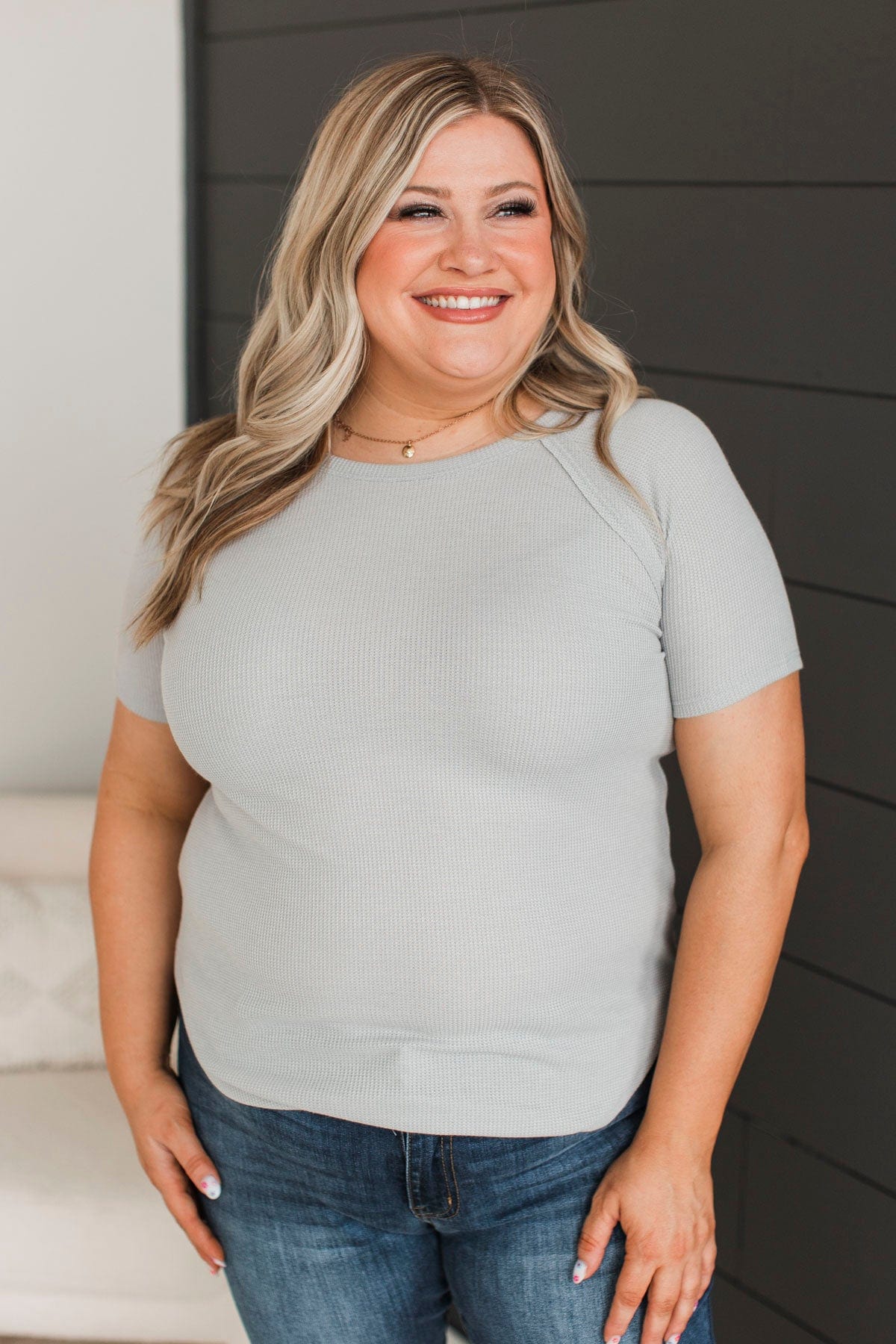 World Of My Own Short Sleeve Top- Grey - Image 2