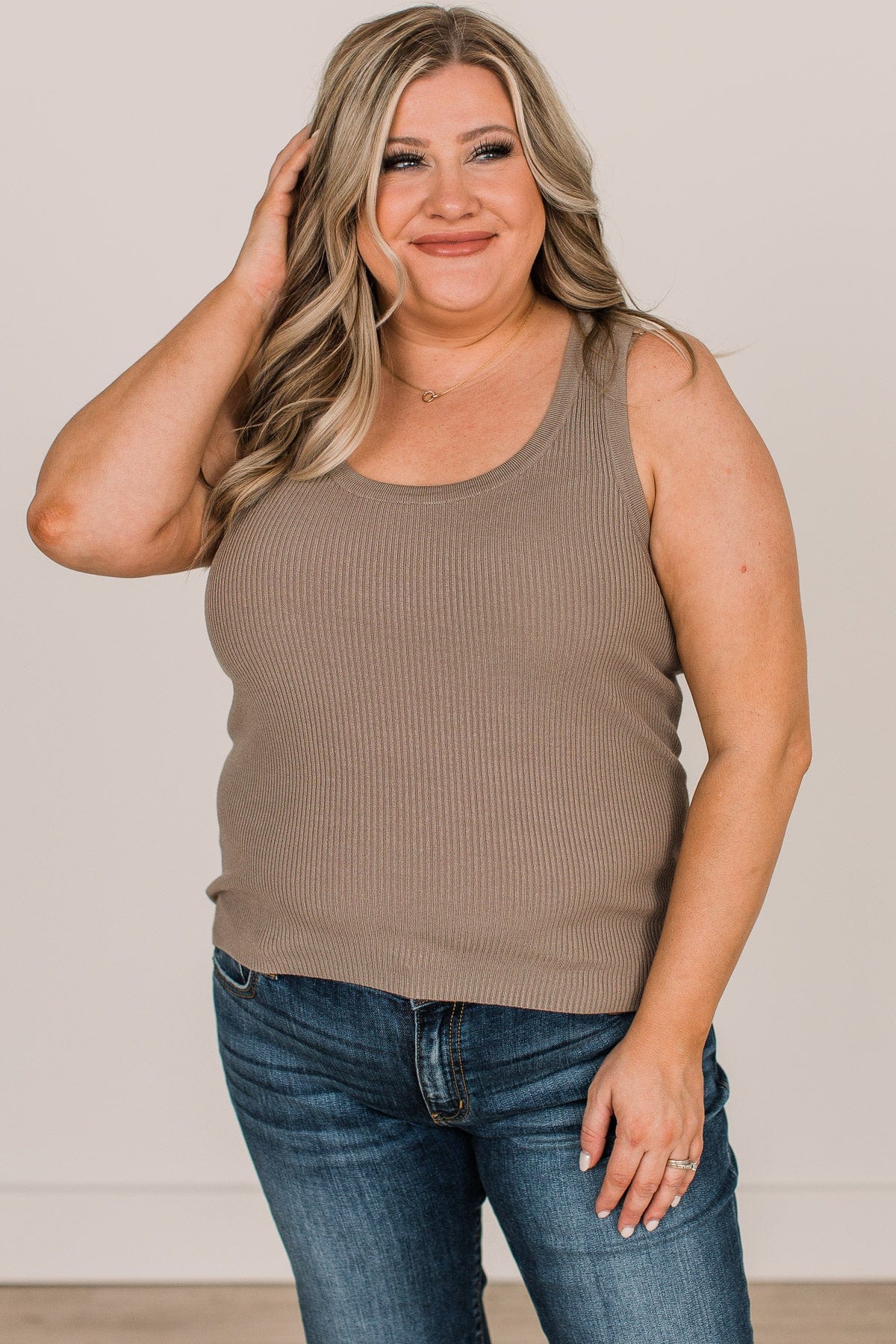 Worth A Shot Ribbed Knit Tank Top- Dusty Olive - Image 4