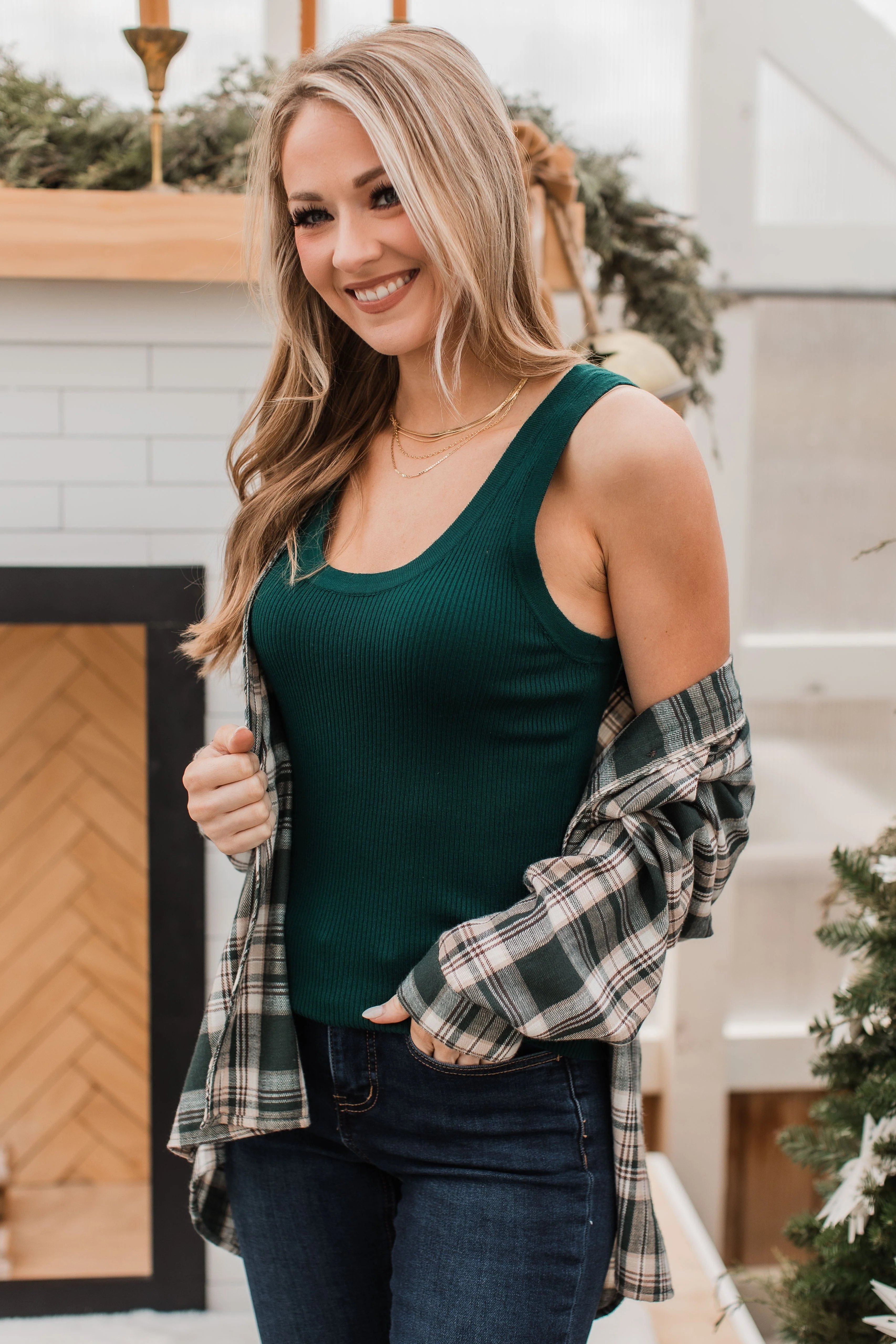Worth A Shot Ribbed Knit Tank Top- Forest Green - Image 3