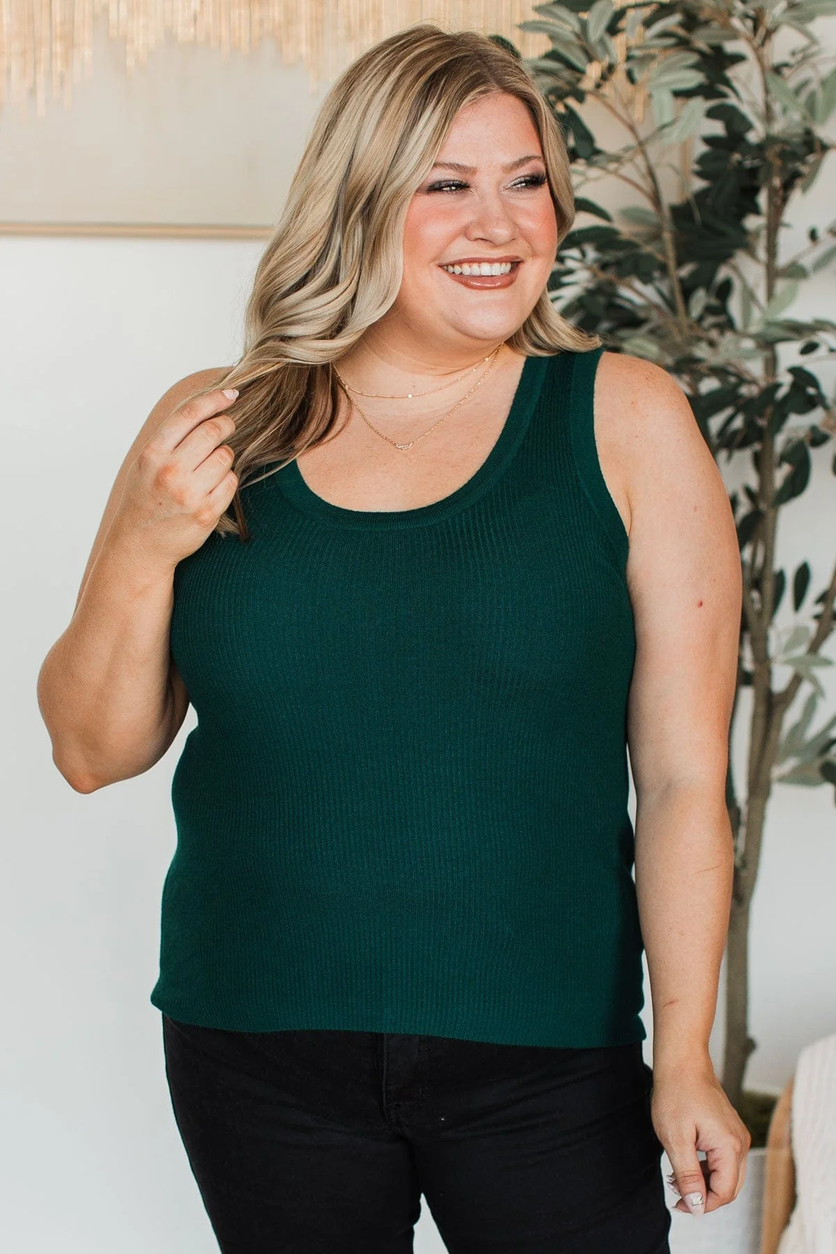 Worth A Shot Ribbed Knit Tank Top- Forest Green - Image 4