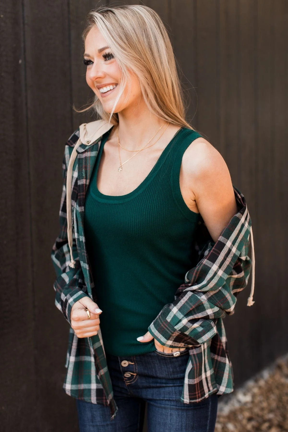 Worth A Shot Ribbed Knit Tank Top- Forest Green - Image 5