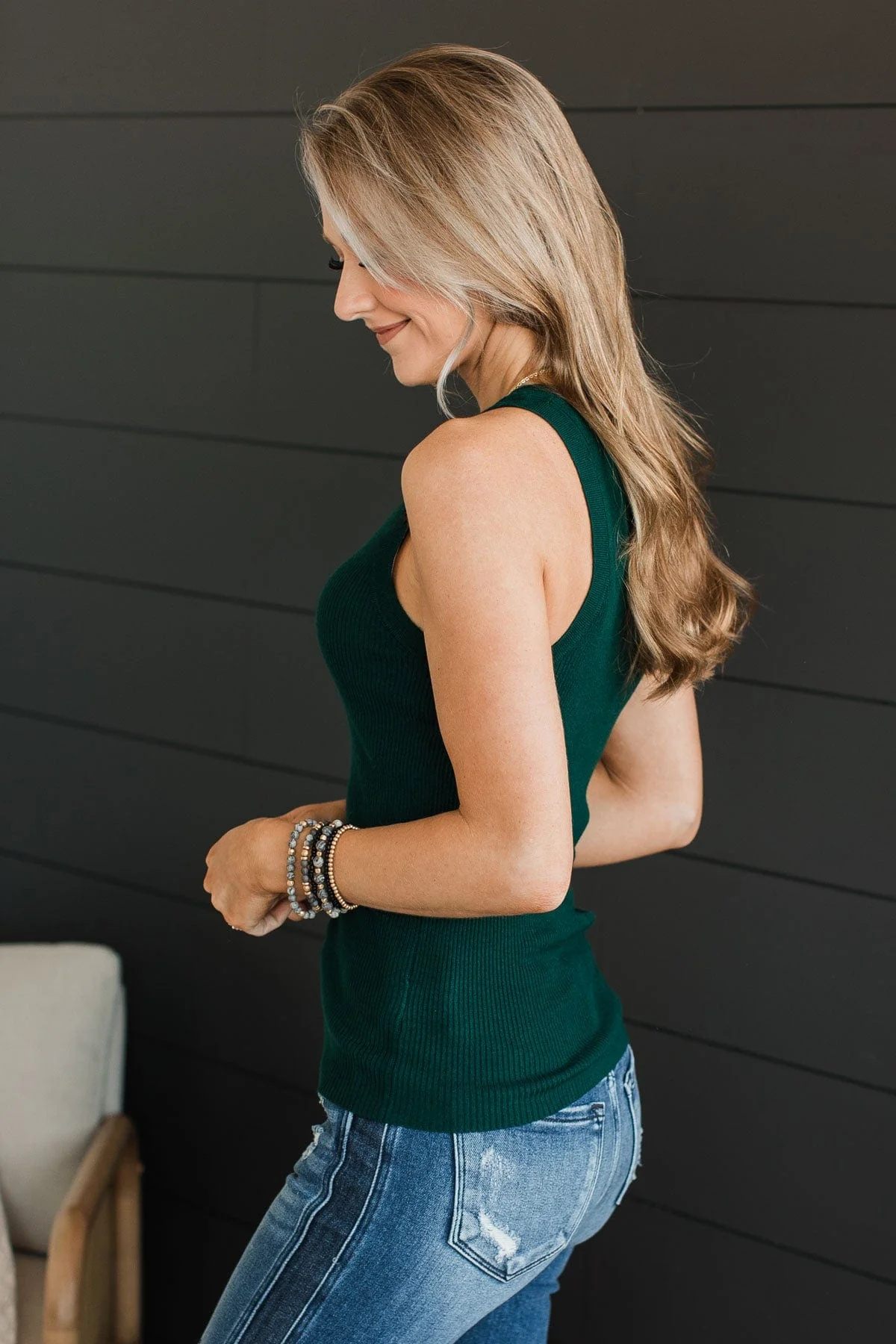 Worth A Shot Ribbed Knit Tank Top- Forest Green - Image 7