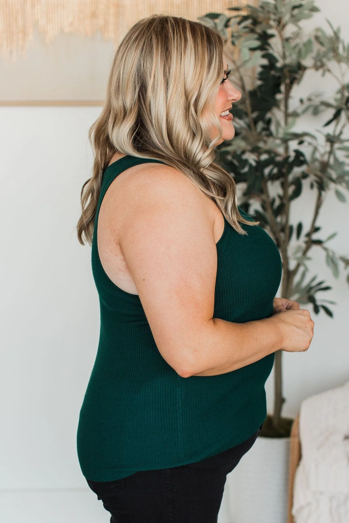 Worth A Shot Ribbed Knit Tank Top- Forest Green - Image 8