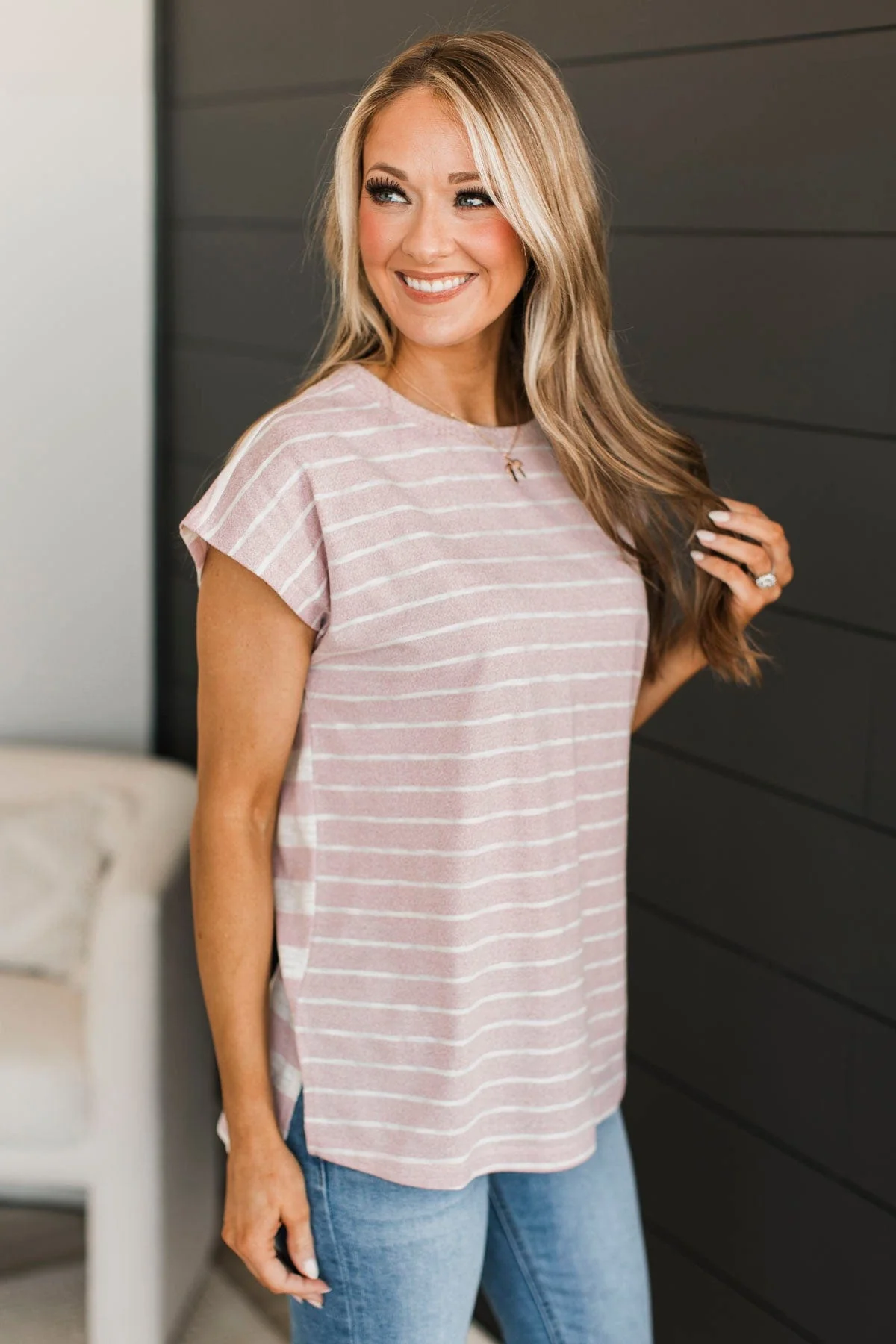 Worth The Hustle Striped Top- Blush - Image 4