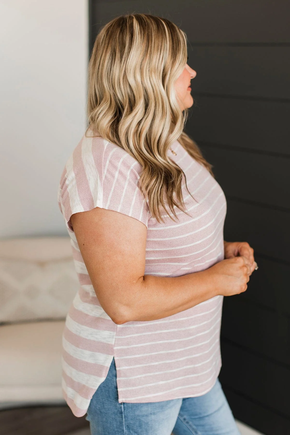 Worth The Hustle Striped Top- Blush - Image 5