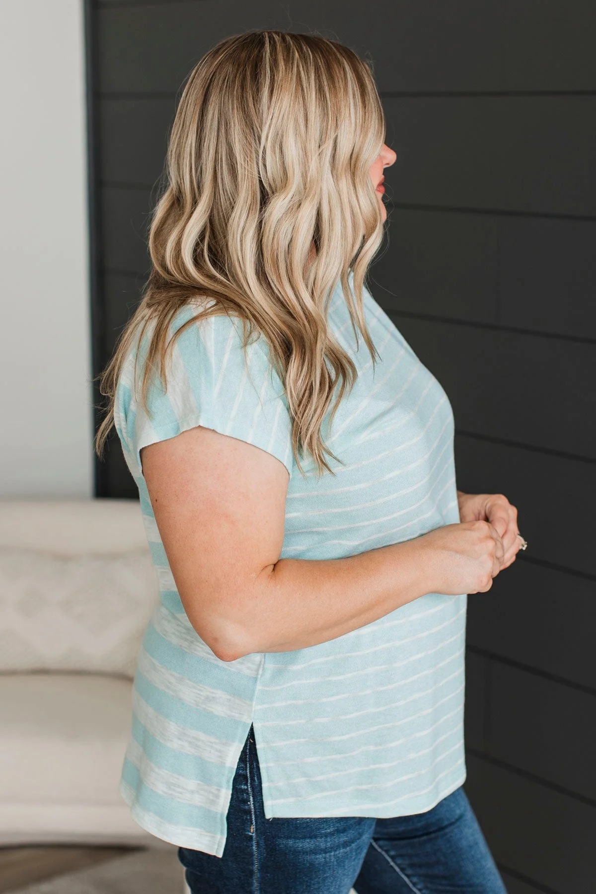 Worth The Hustle Striped Top- Mint Blue - Image 5