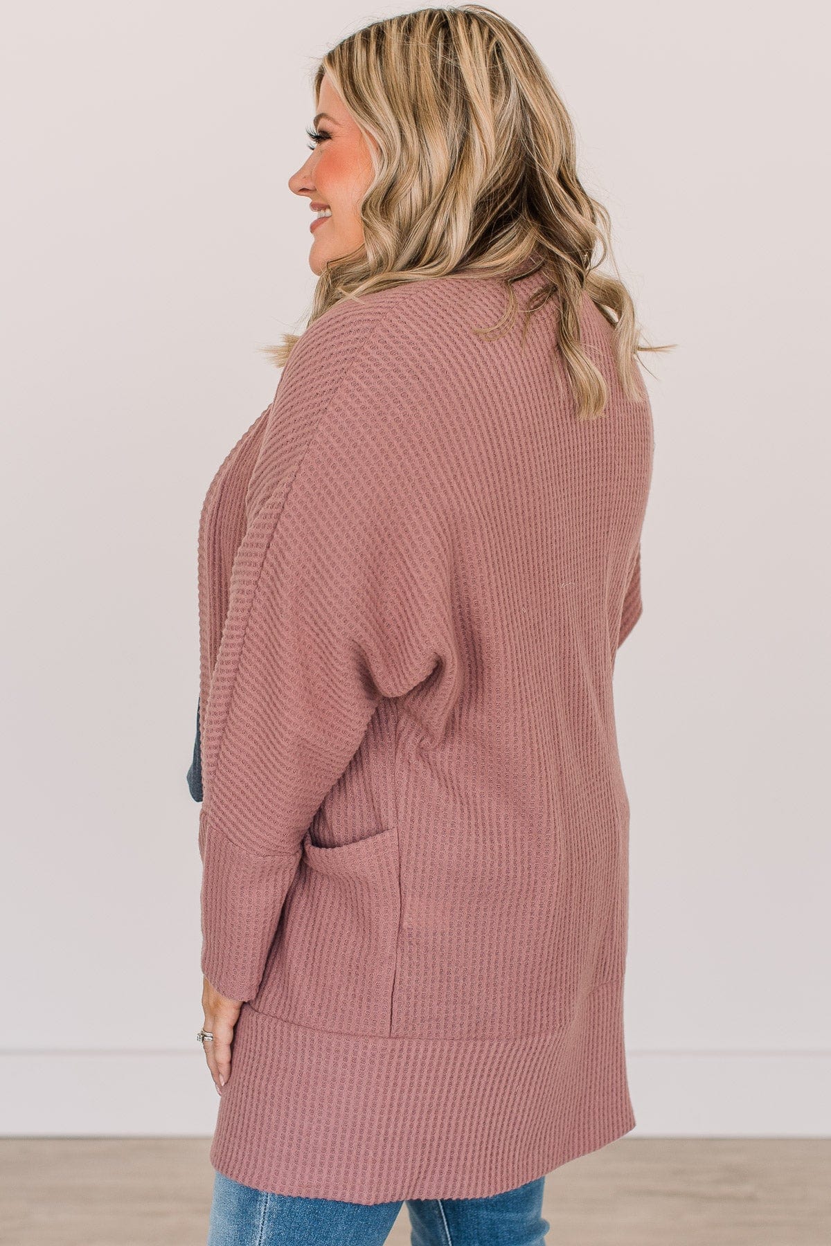 Worth Waiting For Waffle Knit Cardigan- Mauve - Image 6