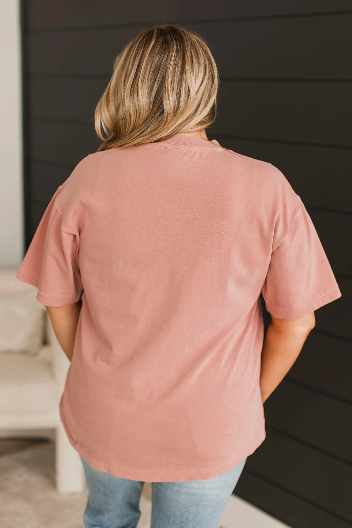 "Worthy" Mock Neck Graphic Tee- Blush - Image 7