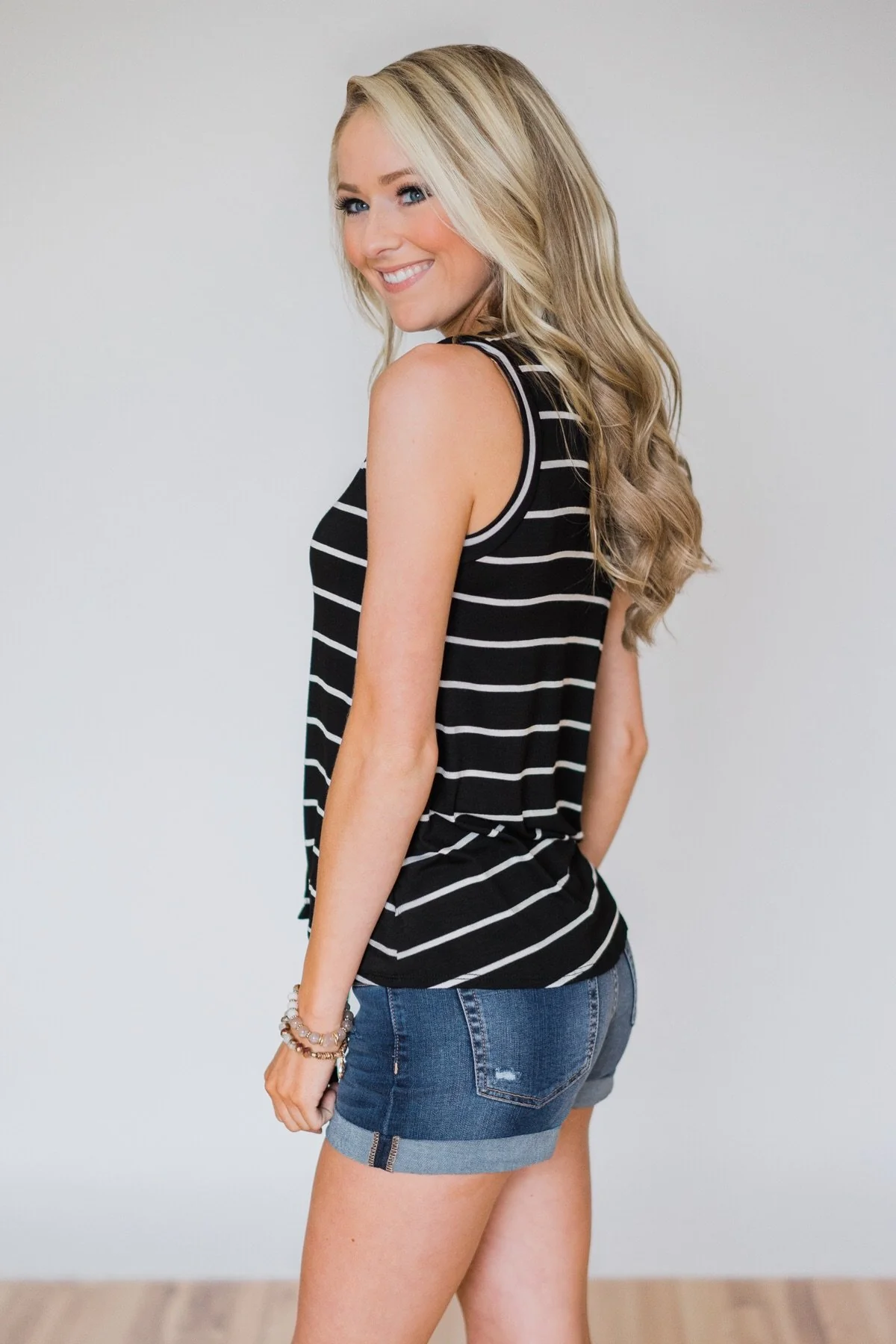 Wouldn't It Be Nice Striped Knot Top- Black - Image 5
