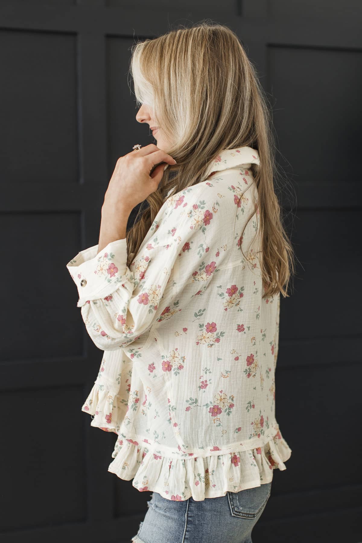 Woven In Time Button Up Floral Blouse- Butter - Image 7