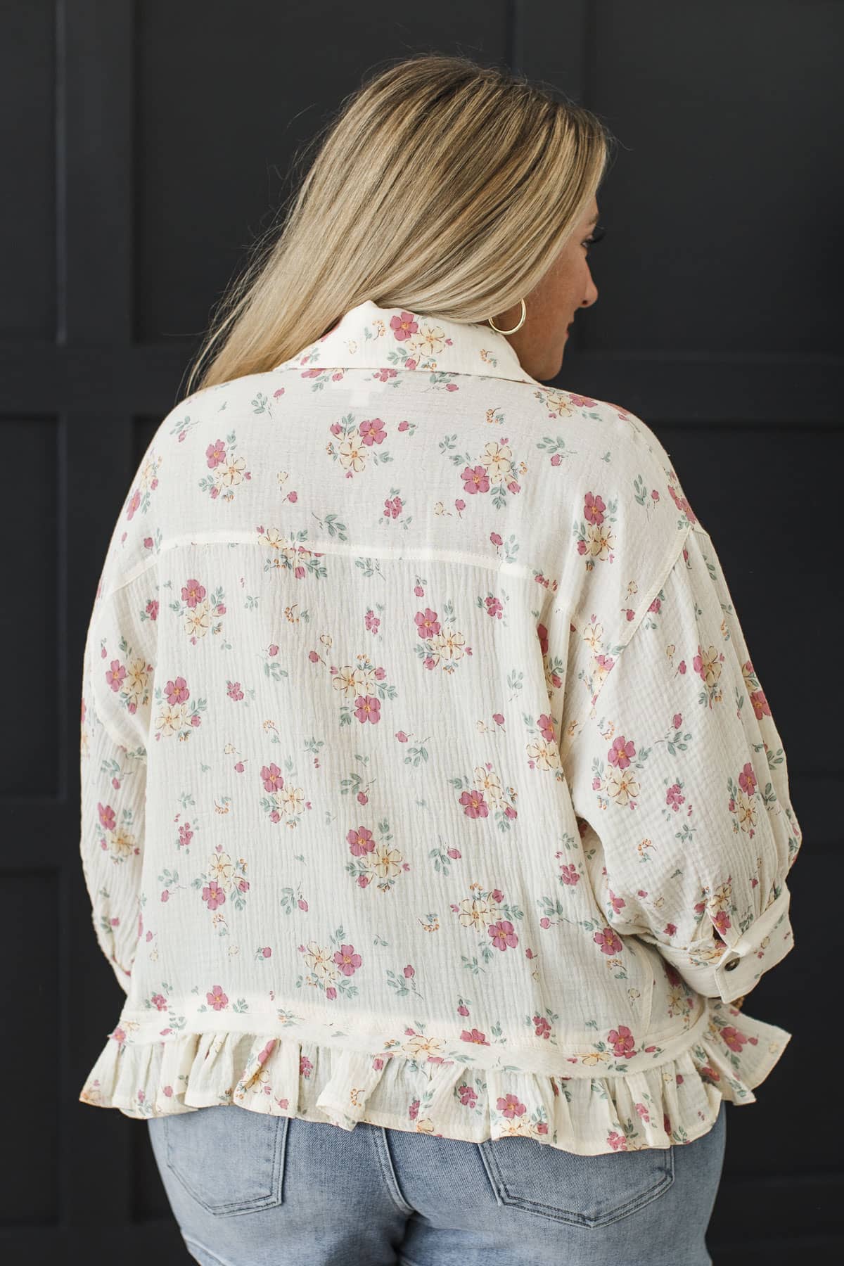 Woven In Time Button Up Floral Blouse- Butter - Image 8