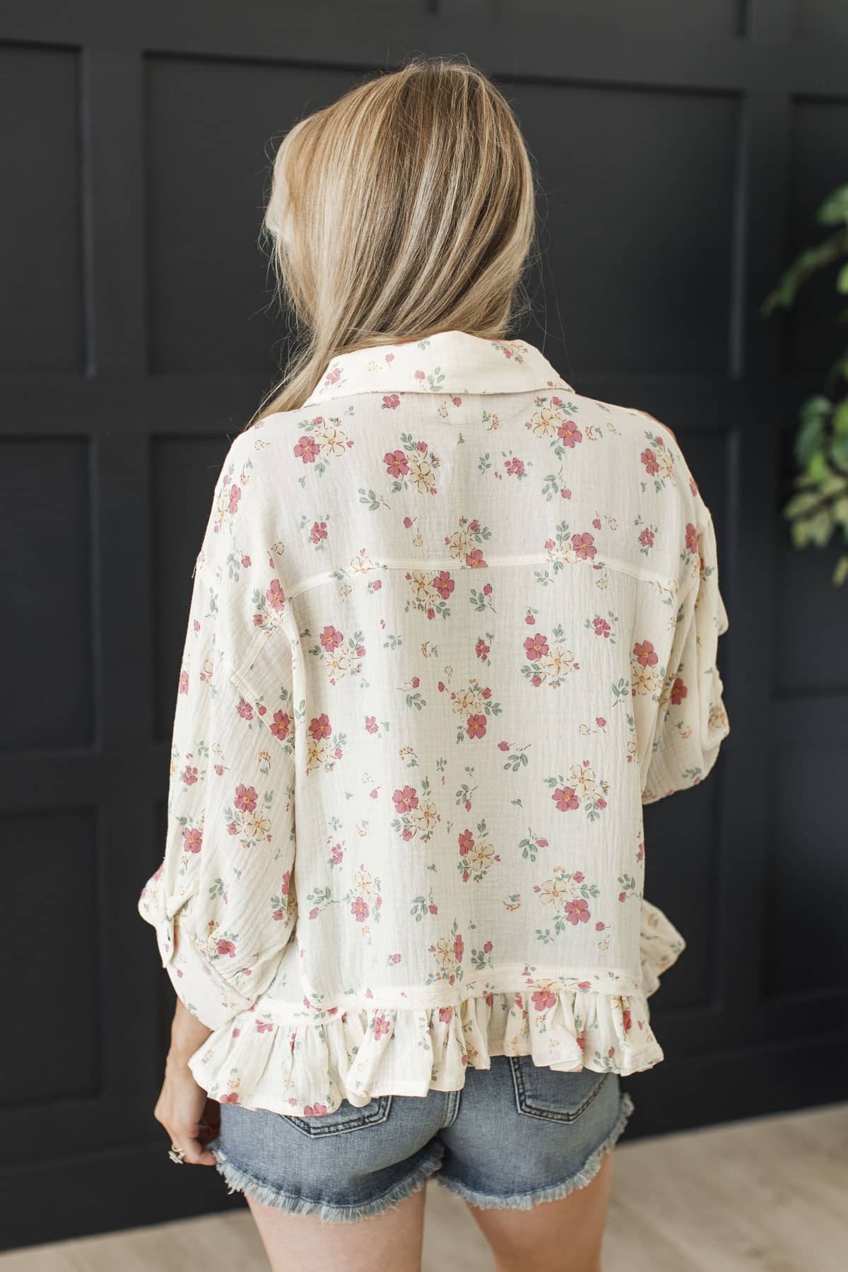 Woven In Time Button Up Floral Blouse- Butter - Image 9