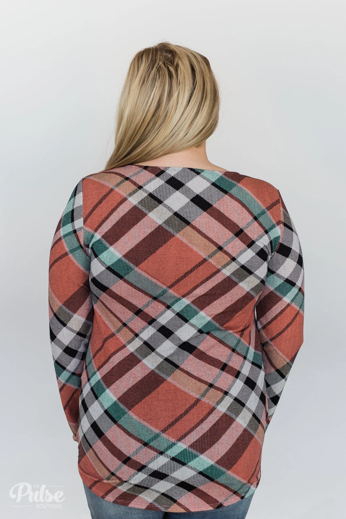 Wrap of Fall Plaid Top- Peachy Orange - Image 12