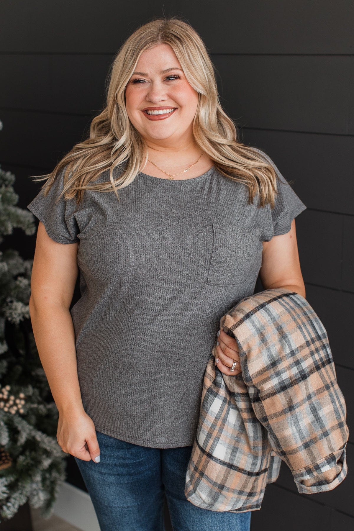 Wrapped Around Your Finger Knit Top- Charcoal