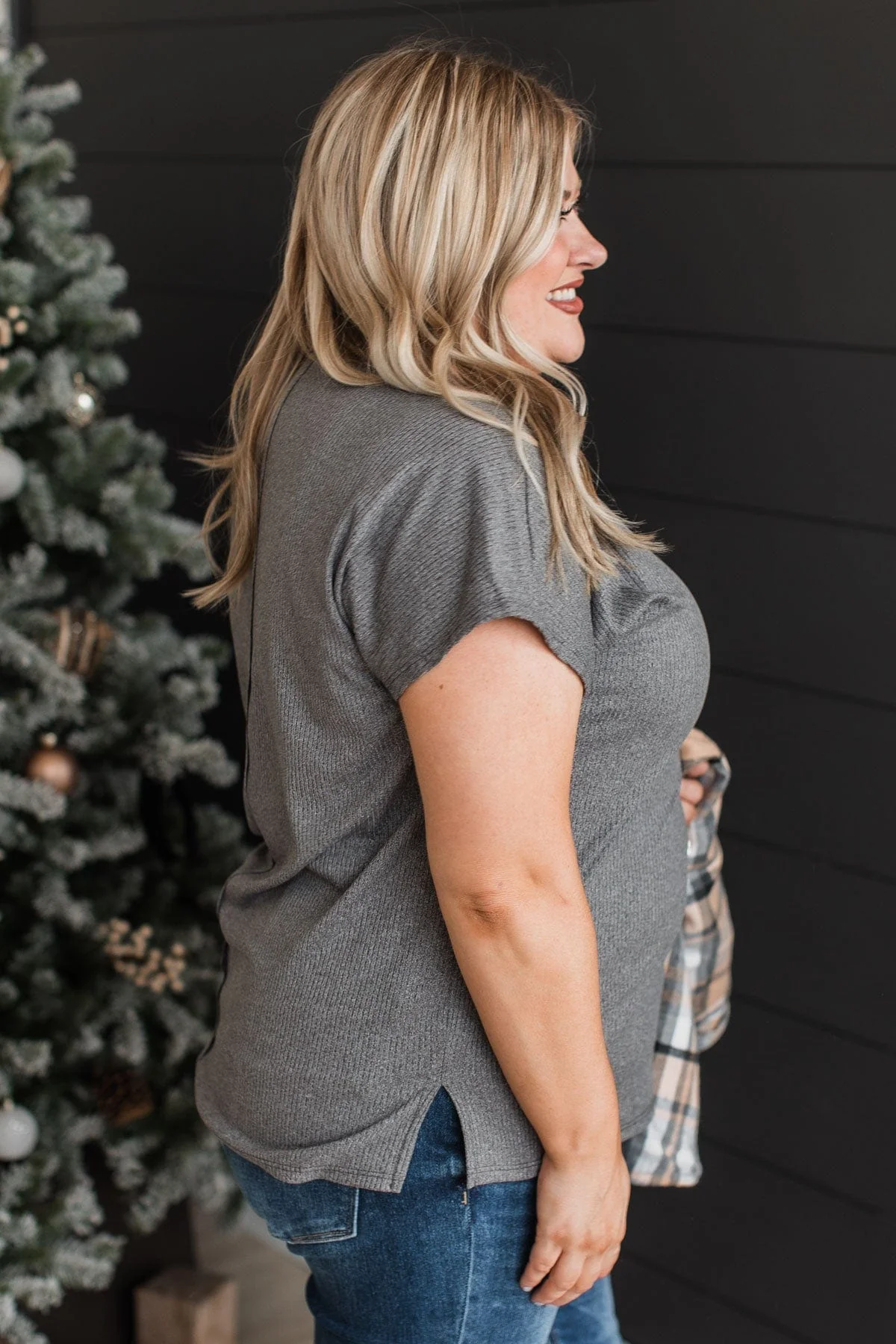 Wrapped Around Your Finger Knit Top- Charcoal - Image 6