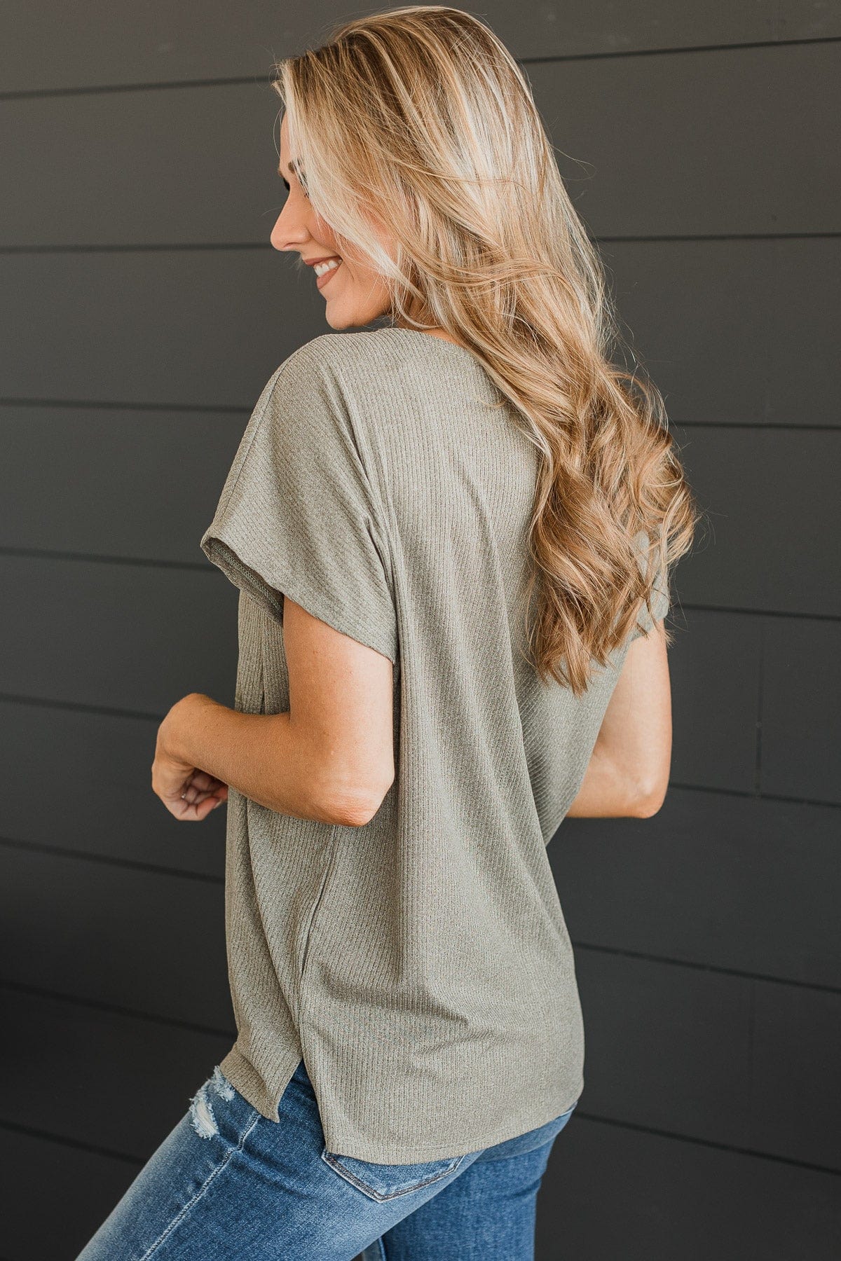 Wrapped Around Your Finger Knit Top- Dusty Olive - Image 3