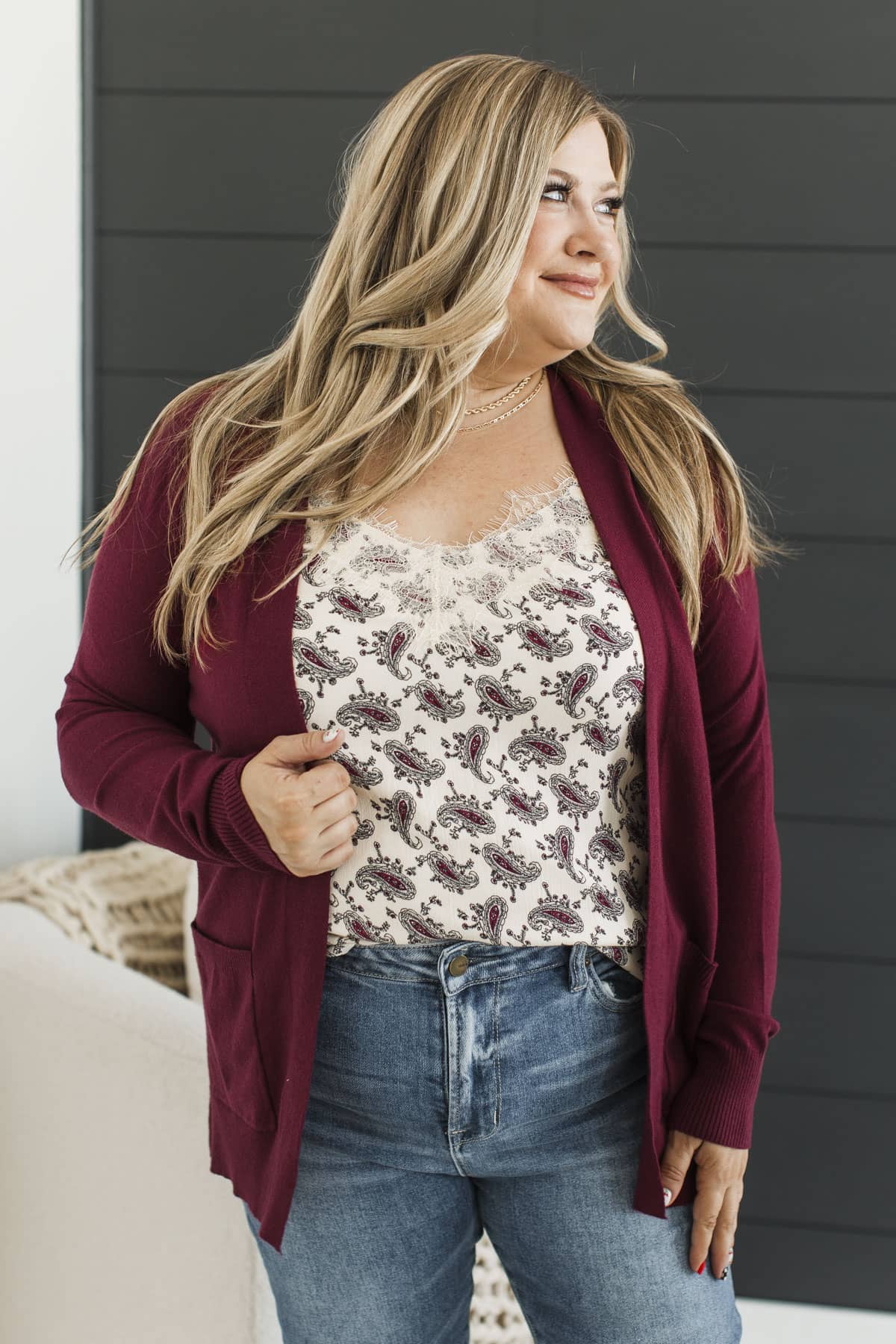 Wrapped In Comfort Open Front Cardigan- Wine Red